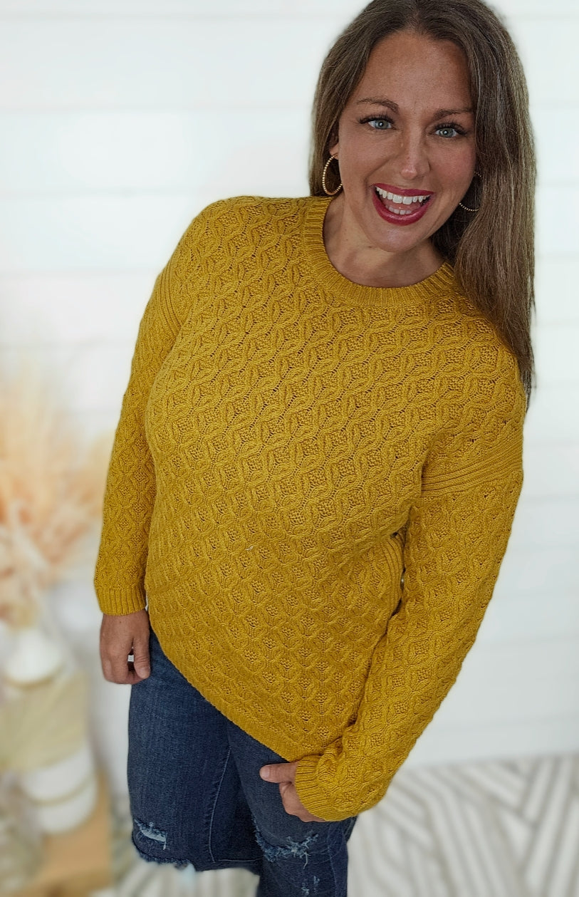 GOLDEN MUSTARD COTTON BUTTON ACCENT SWEATER