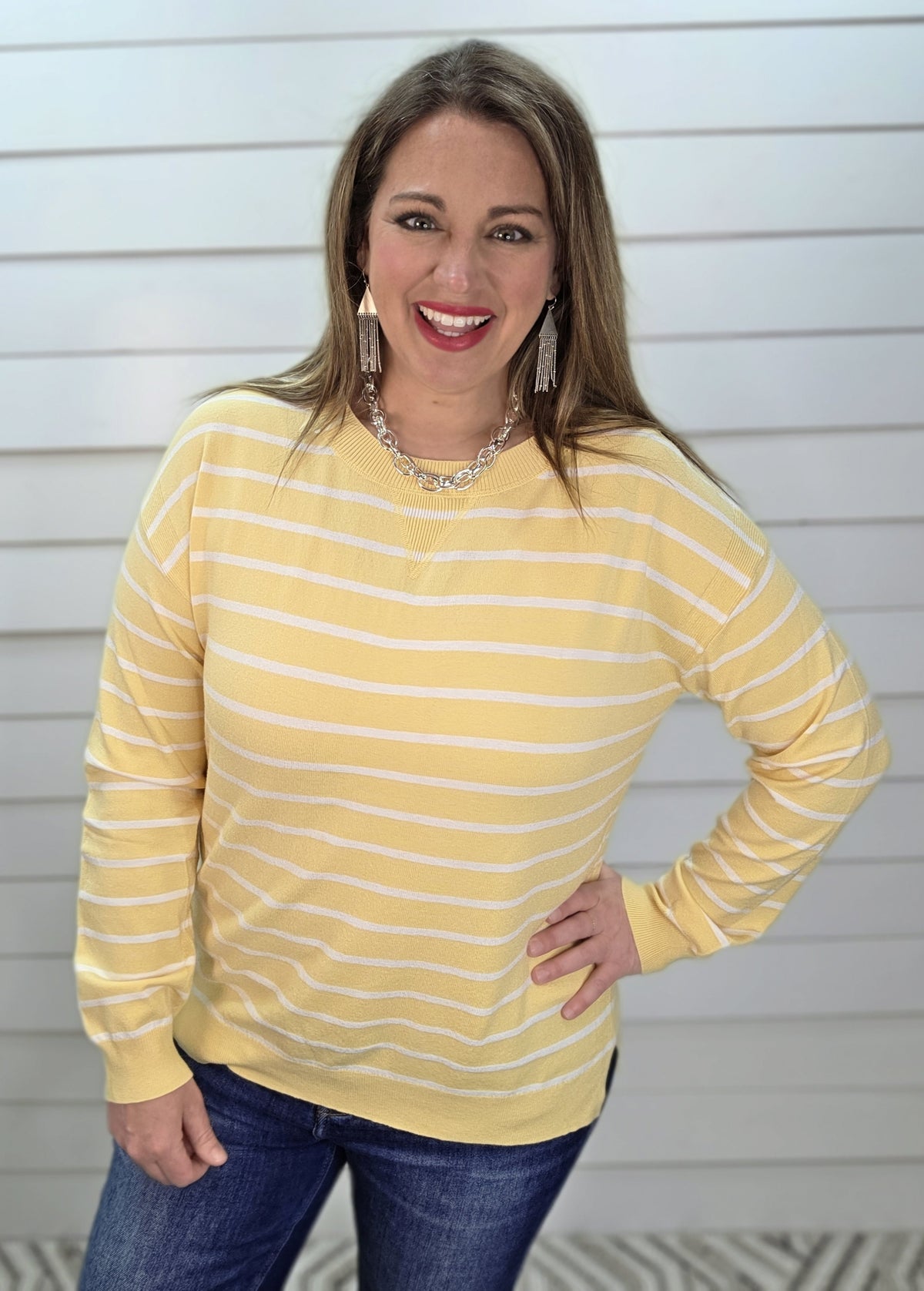 YELLOW STRIPED LIGHT WEIGHT SWEATER