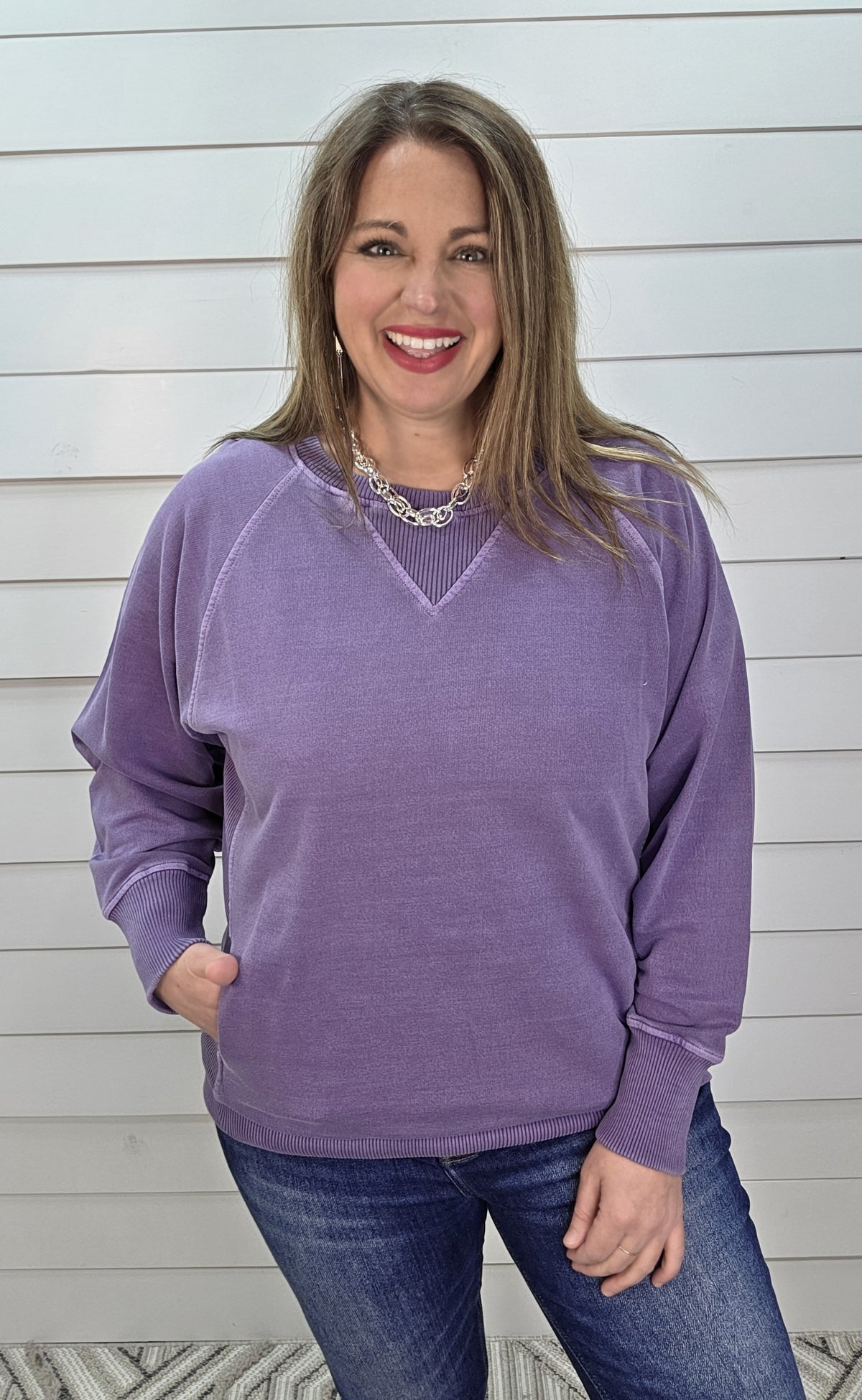 LILAC FRENCH TERRY PULLOVER WITH POCKETS