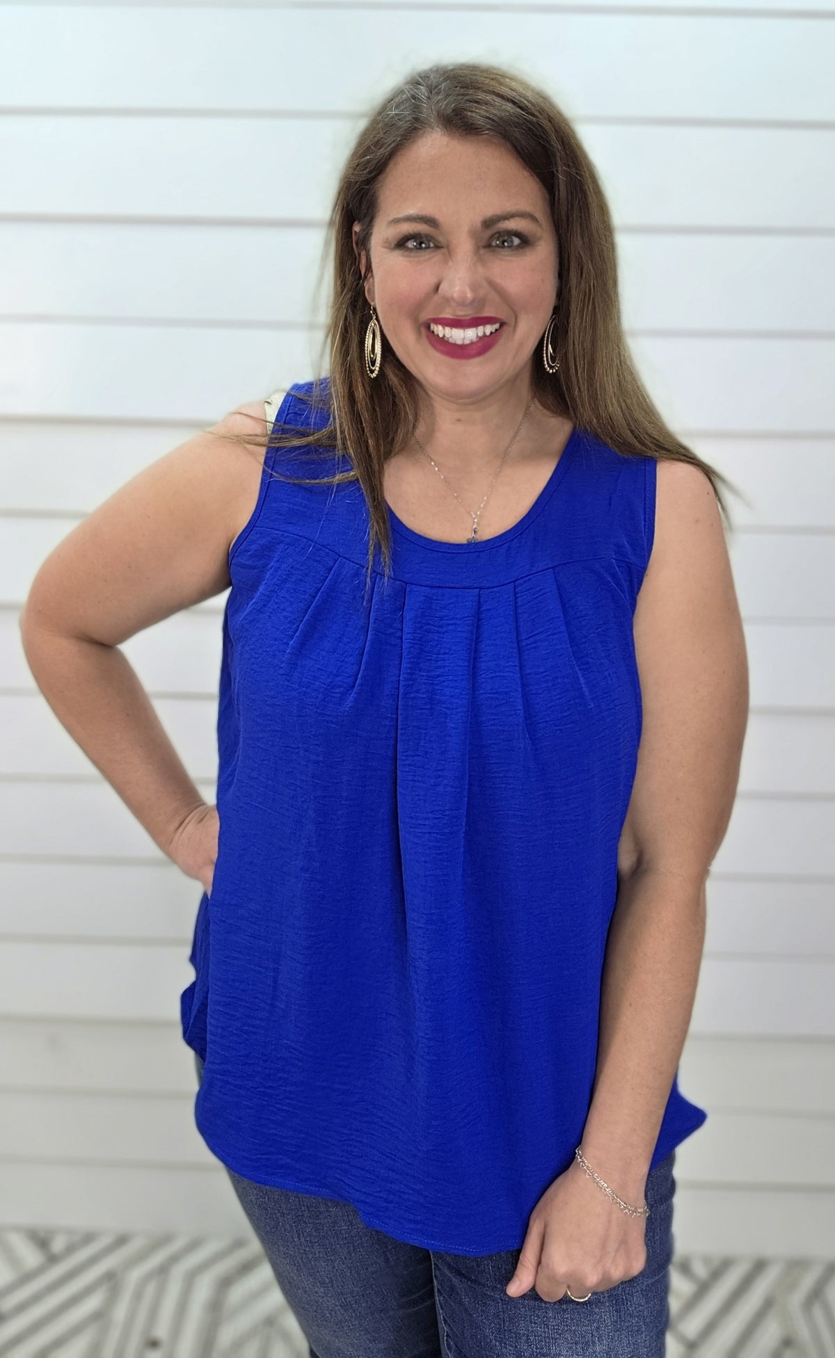BLUE PLEATED RELAXED FIT TANK