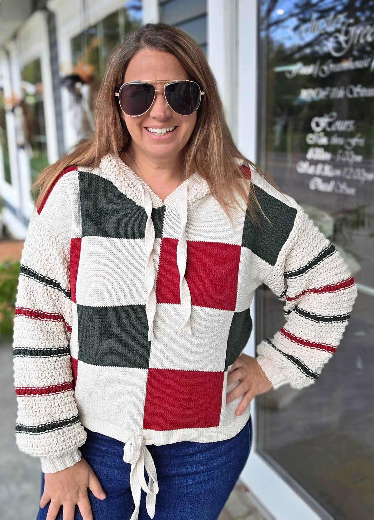 RED/GREEN/CREAM OVERSIZED CHECKERED SWEATER