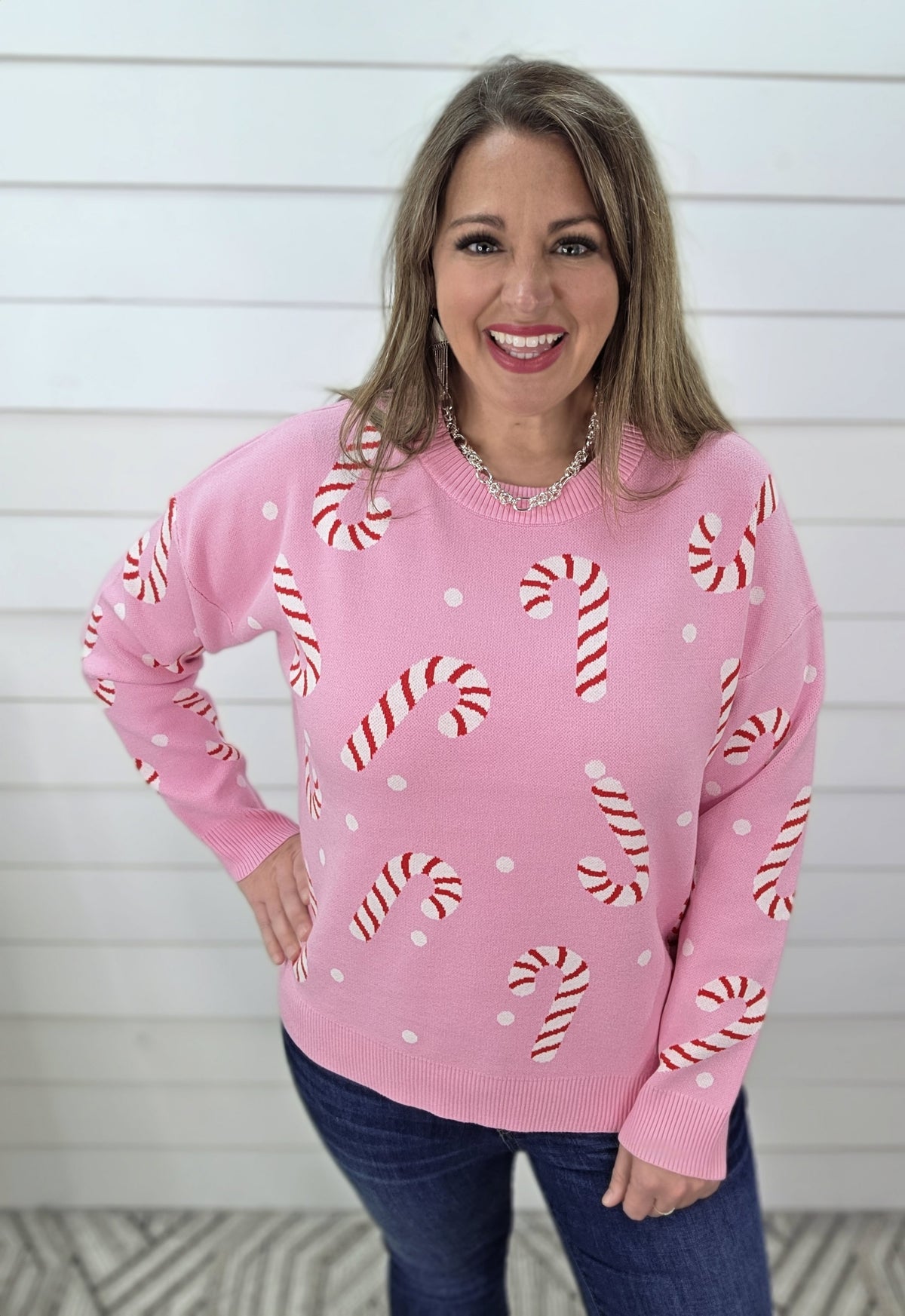 PINK CANDY CANE SWEATER