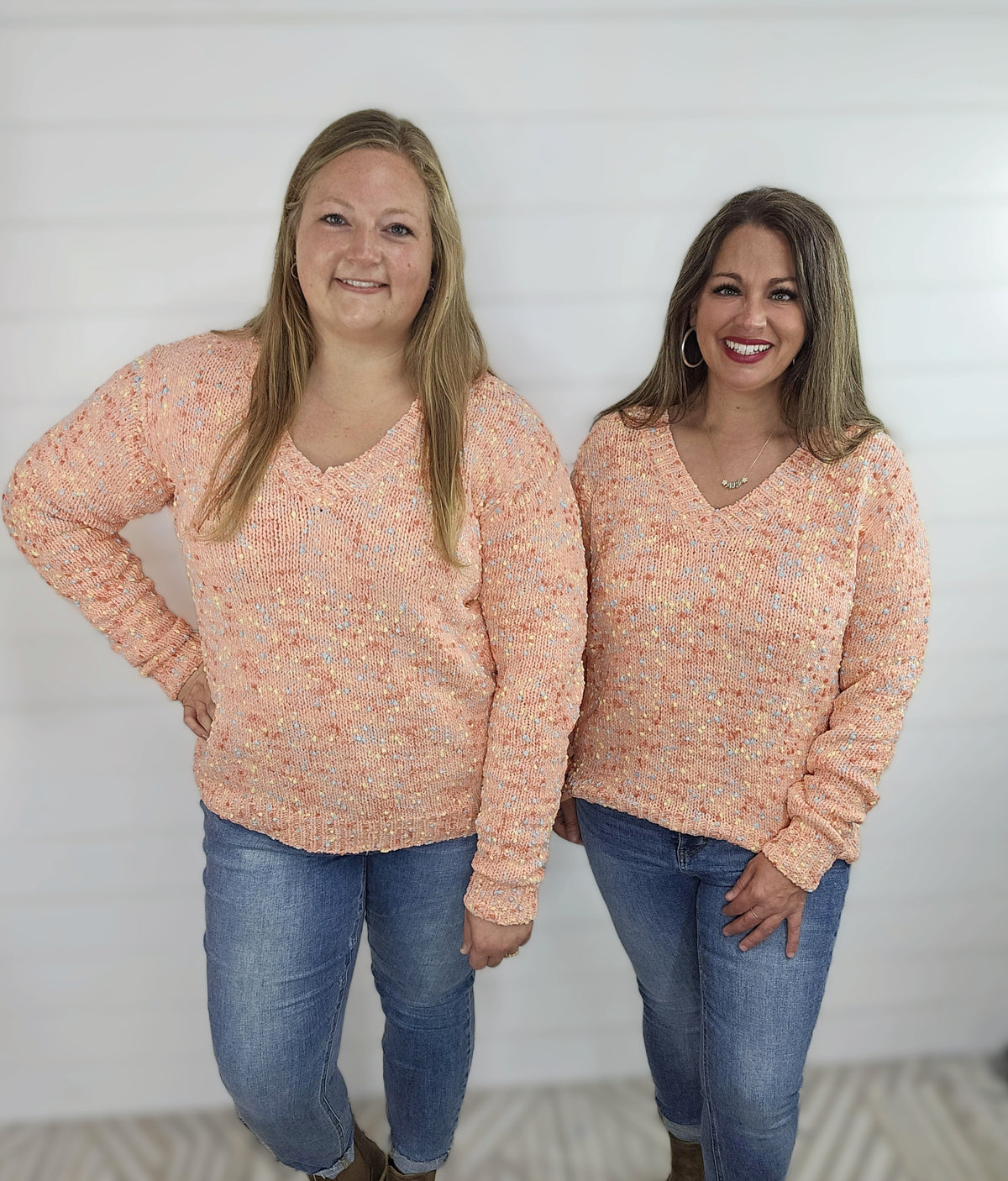 PEACH POPCORN V NECK SWEATER