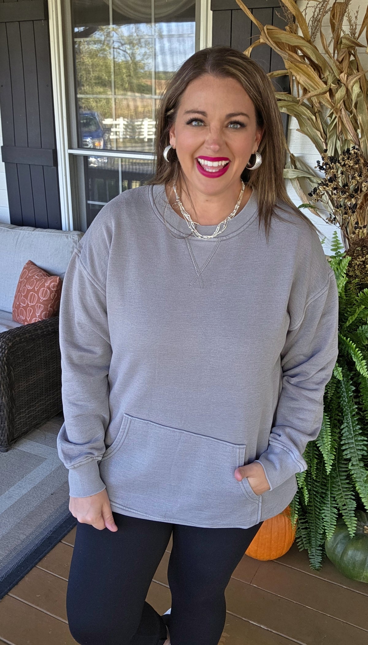 GREY MINERAL WASH PULLOVER W/ KANGAROO POCKET