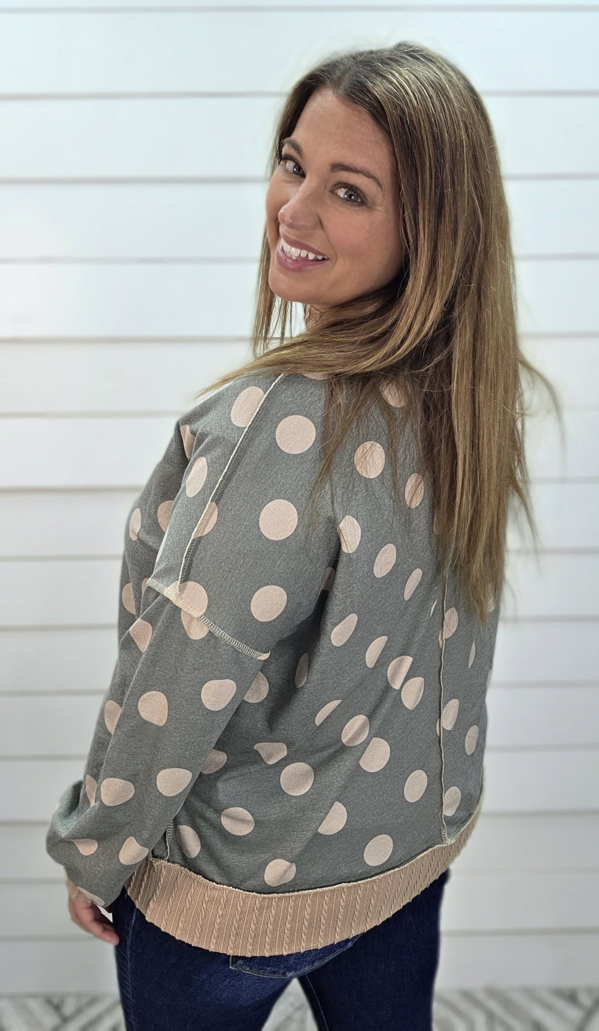 OLIVE POLKA DOT KNIT TOP