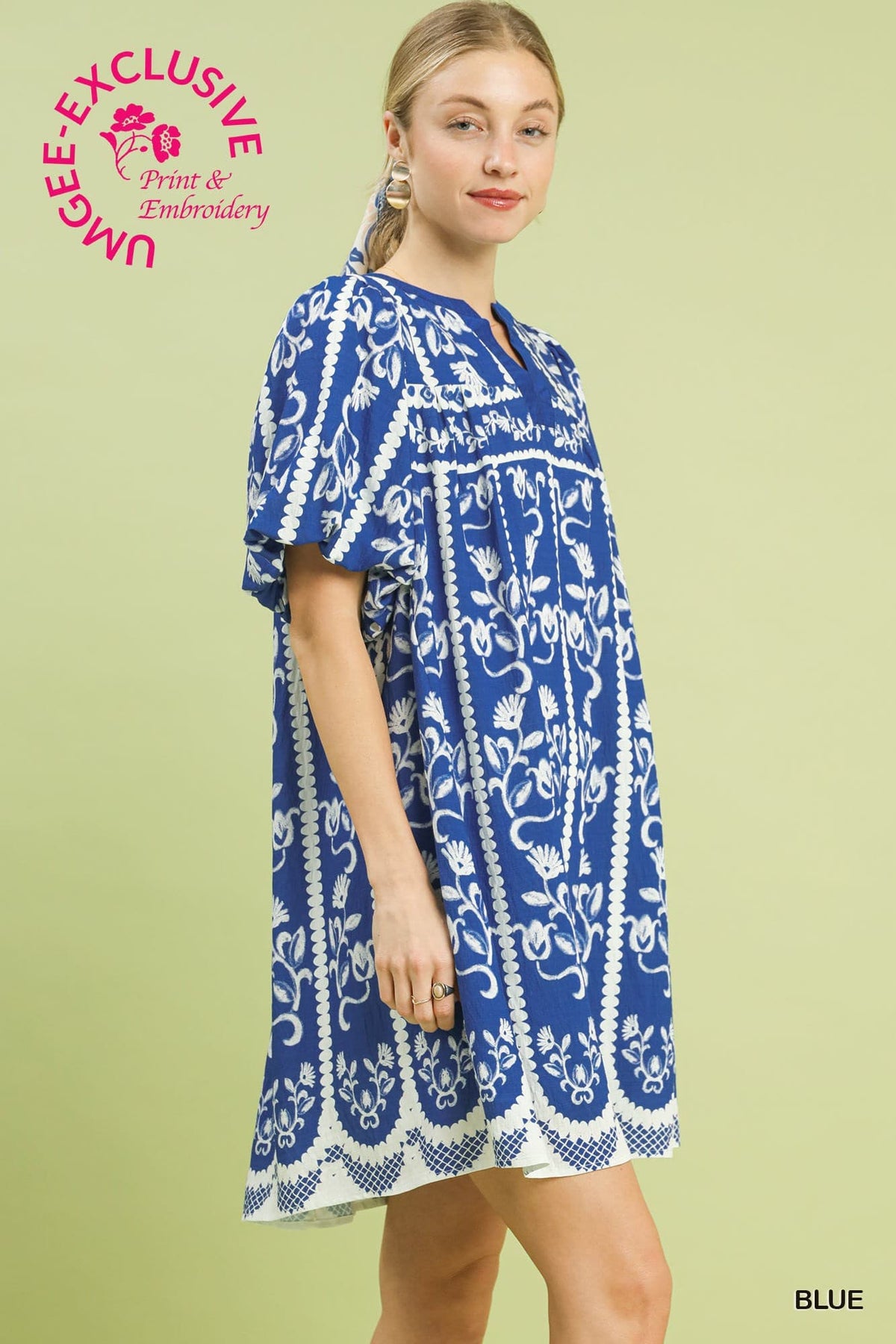 BLUE FLORAL PRINT WOVEN DRESS