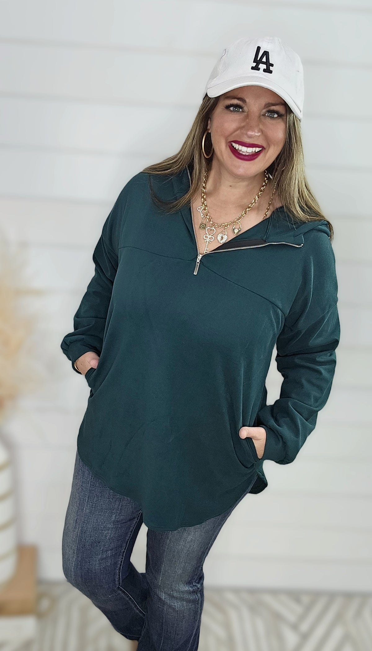 HUNTER GREEN QUARTER ZIP PULLOVER