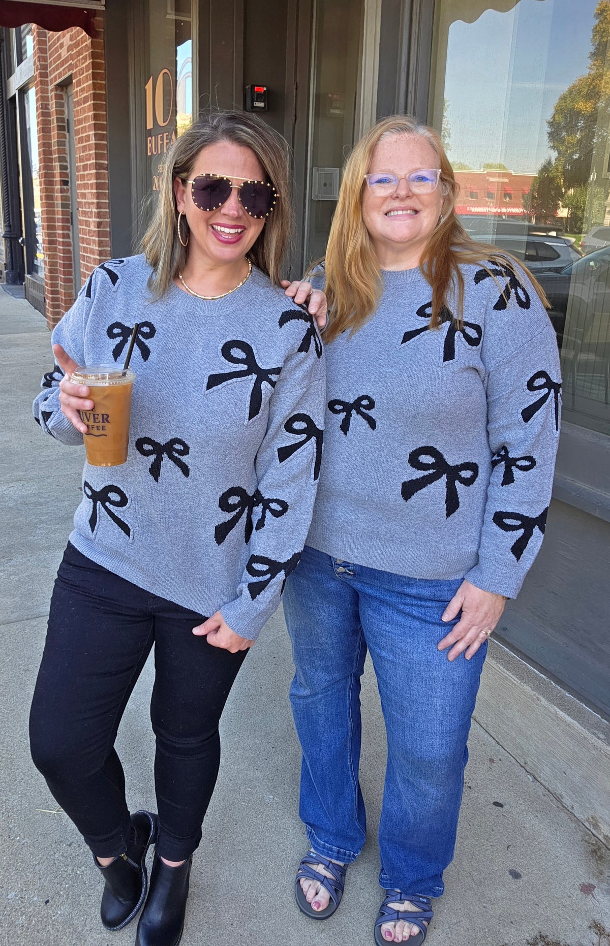 GREY/BLACK BOW ULTRA SOFT KNIT SWEATER