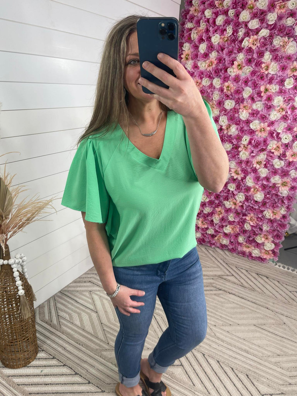 SEAFOAM SOLID BUTTERFLY SLEEVES TOP