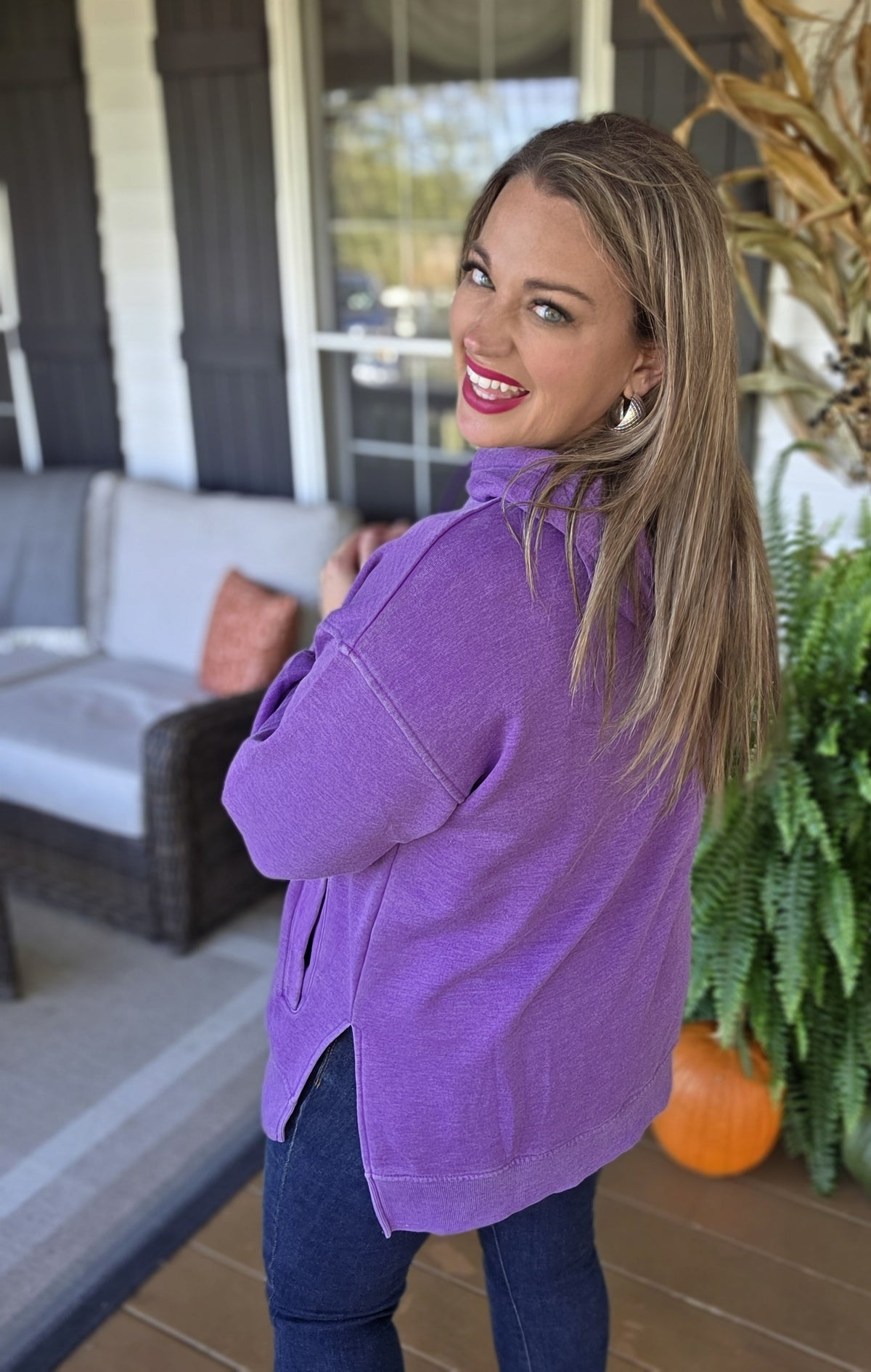 PURPLE MINERAL WASH HOODED PULLOVER W/ POCKETS