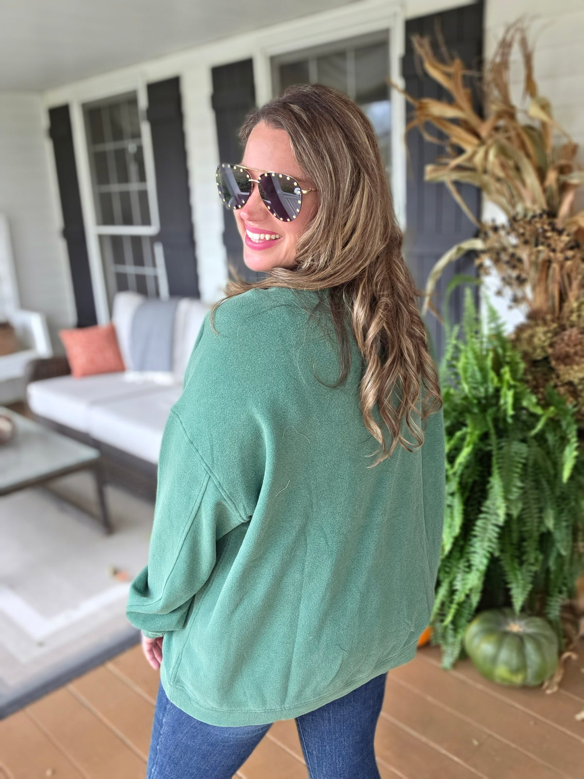 GREEN MINERAL WASH TUNIC PULLOVER