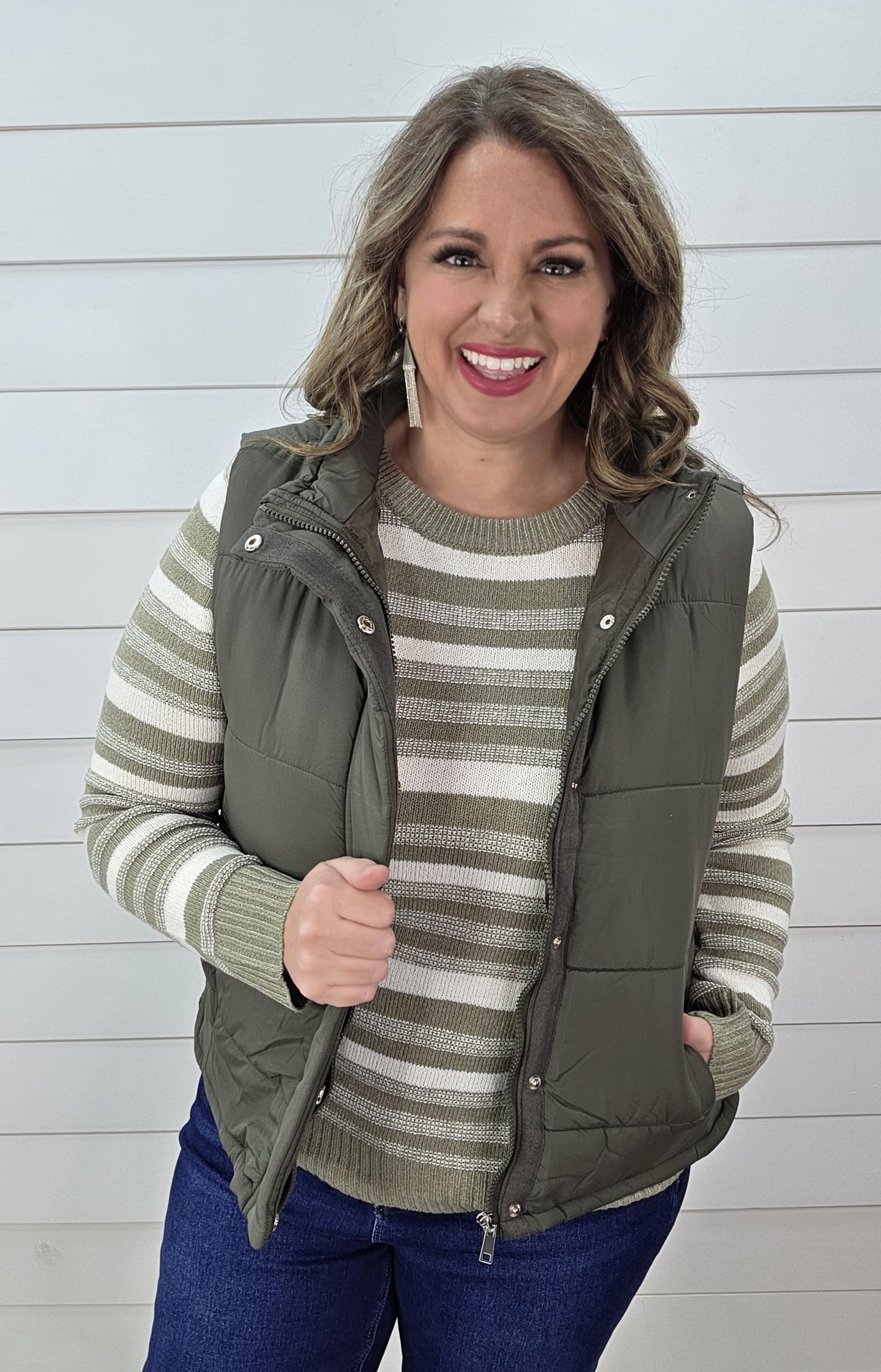 OLIVE FULL ZIP PUFF VEST