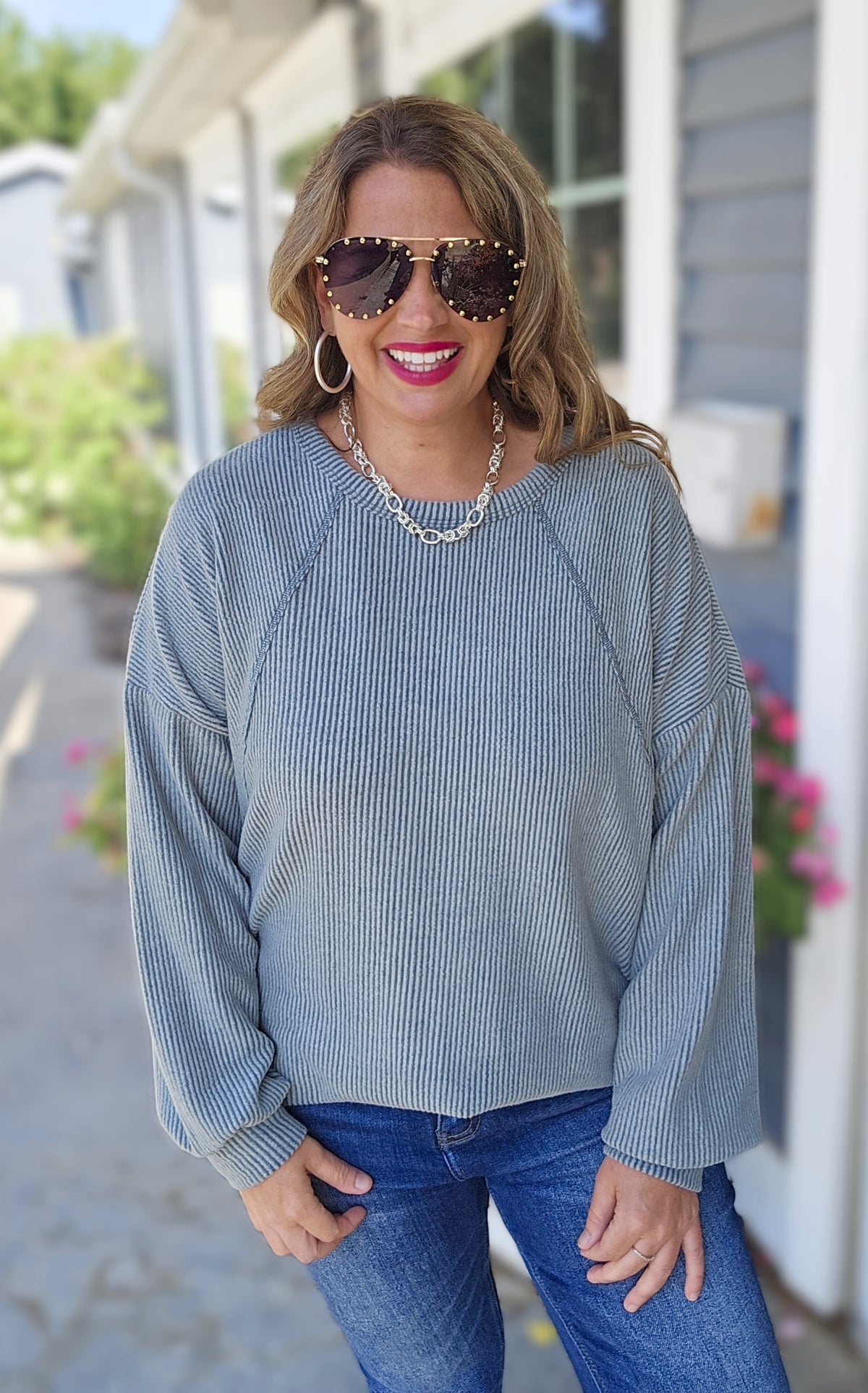 OLIVE BRUSHED RIBBED KNIT LONG SLEEVE TOP