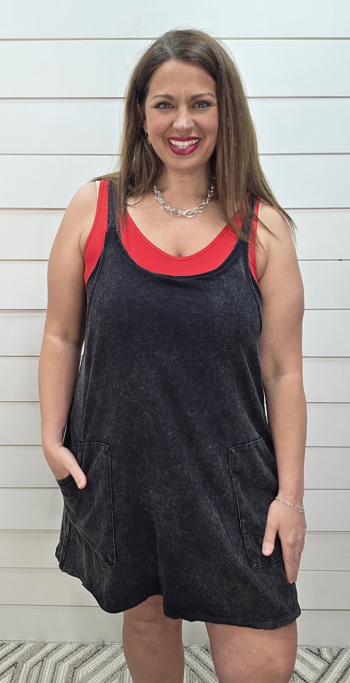 BLACK MINERAL WASH SKORT DRESS