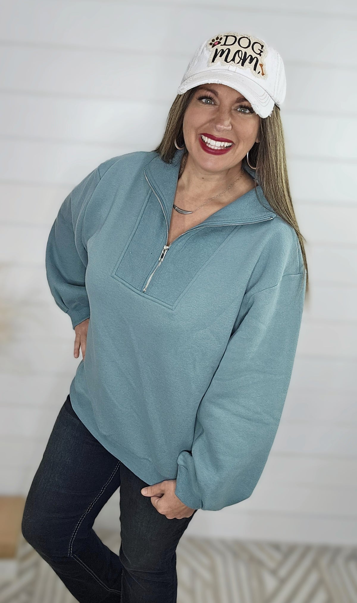 SLATE GREEN HALF ZIP SWEATSHIRT