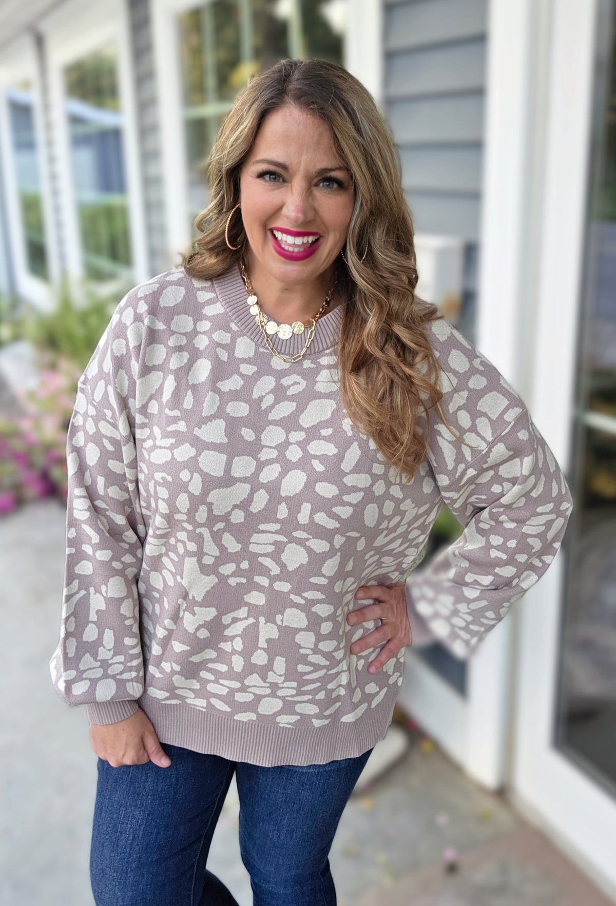 MOCHA ANIMAL PRINT SOFT KNIT SWEATER
