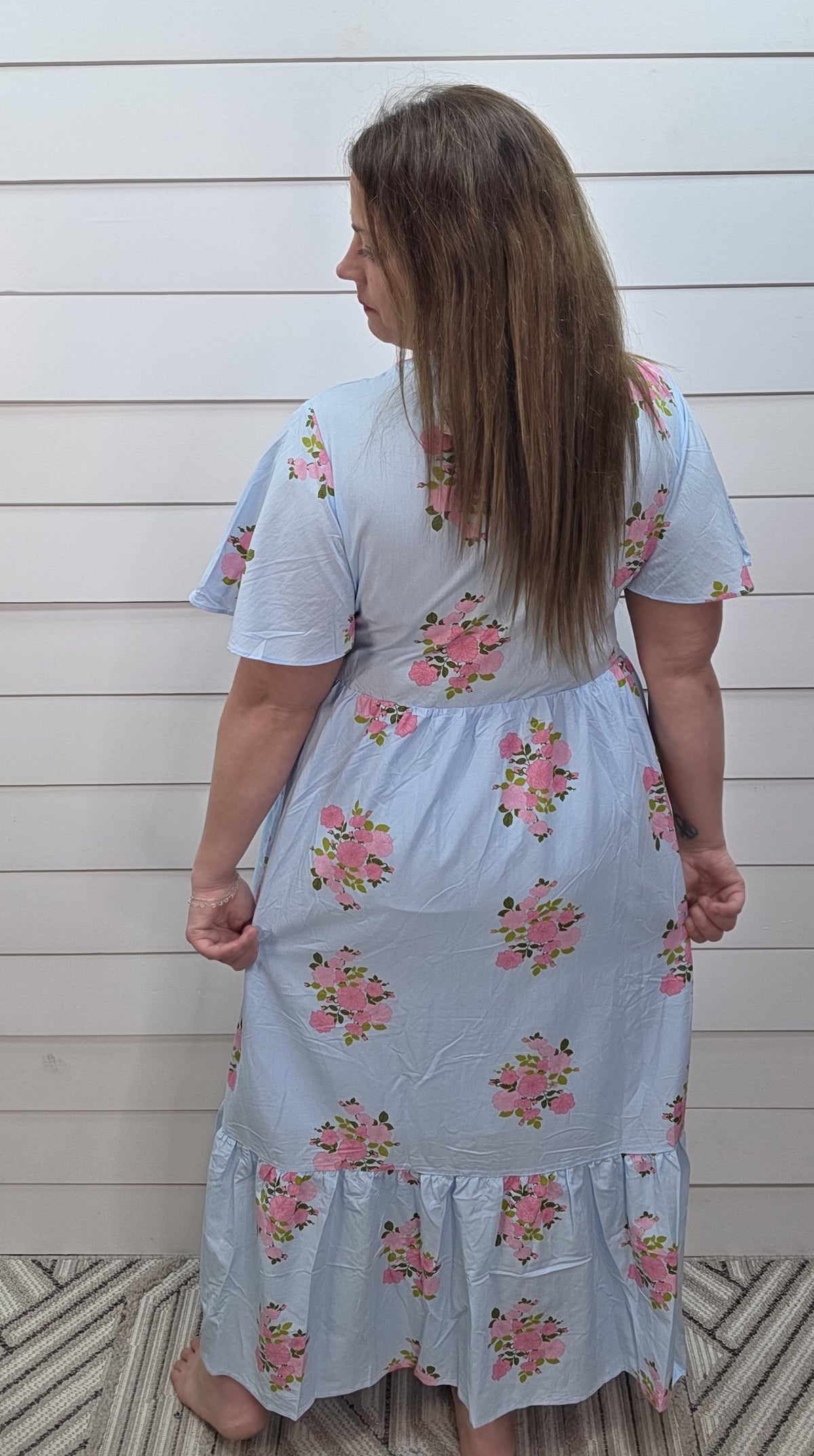 SKY BLUE/PINK FLORAL LONG DRESS