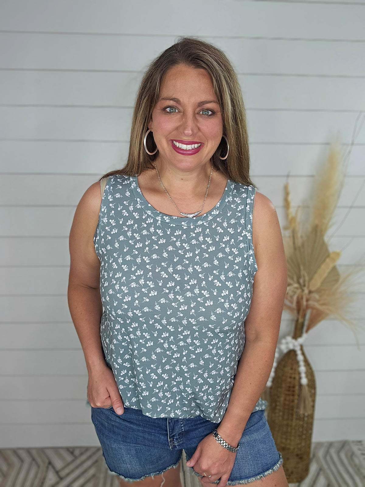 SEAFOAM FLORAL RELAXED FIT TANK