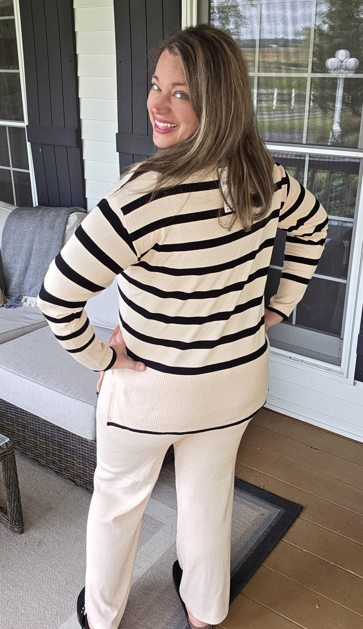 STRIPED LIGHT WEIGHT SWEATER SET - 3 COLORS