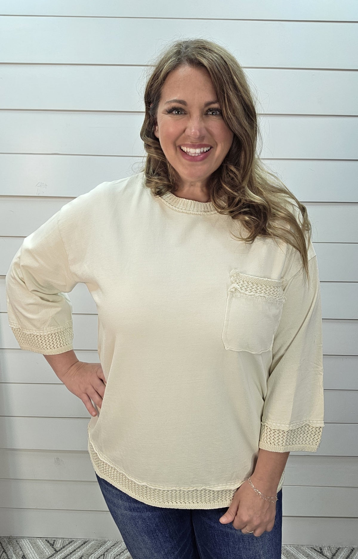 ECRU MINERALWASH HALF SLEEVE TOP