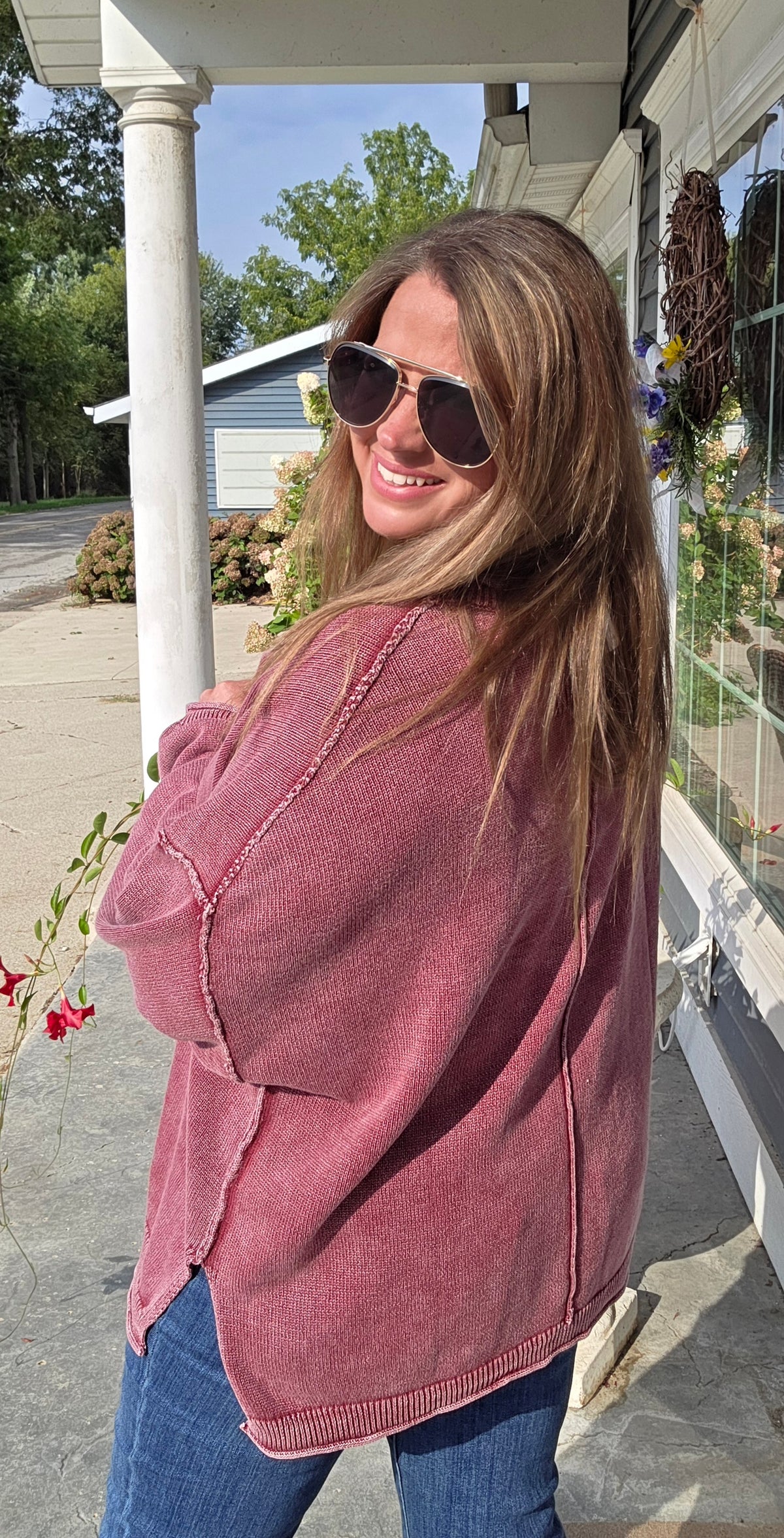 BURGUNDY MINERAL WASH OVERSIZED SWEATER