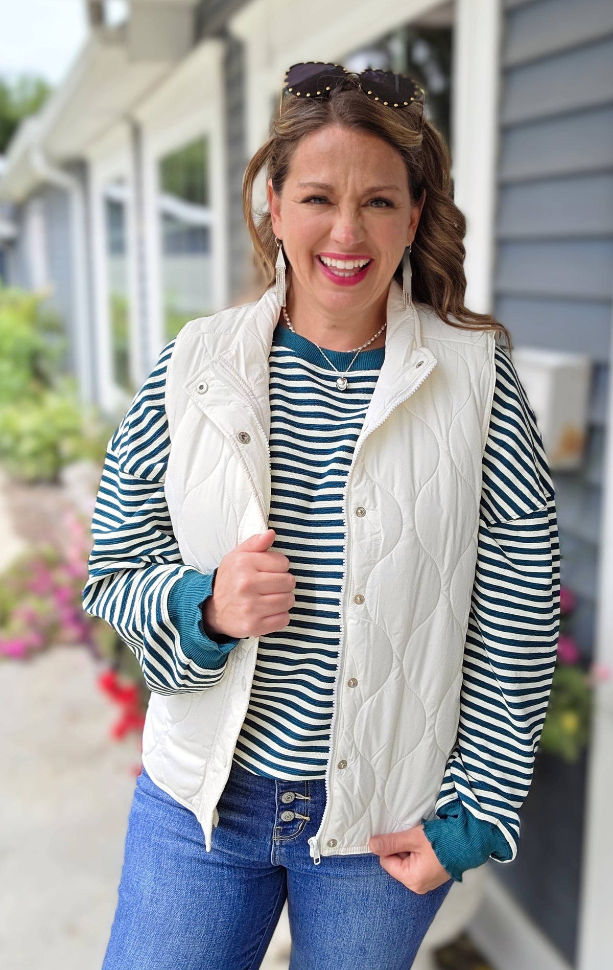 IVORY QUILTED ZIP UP VEST