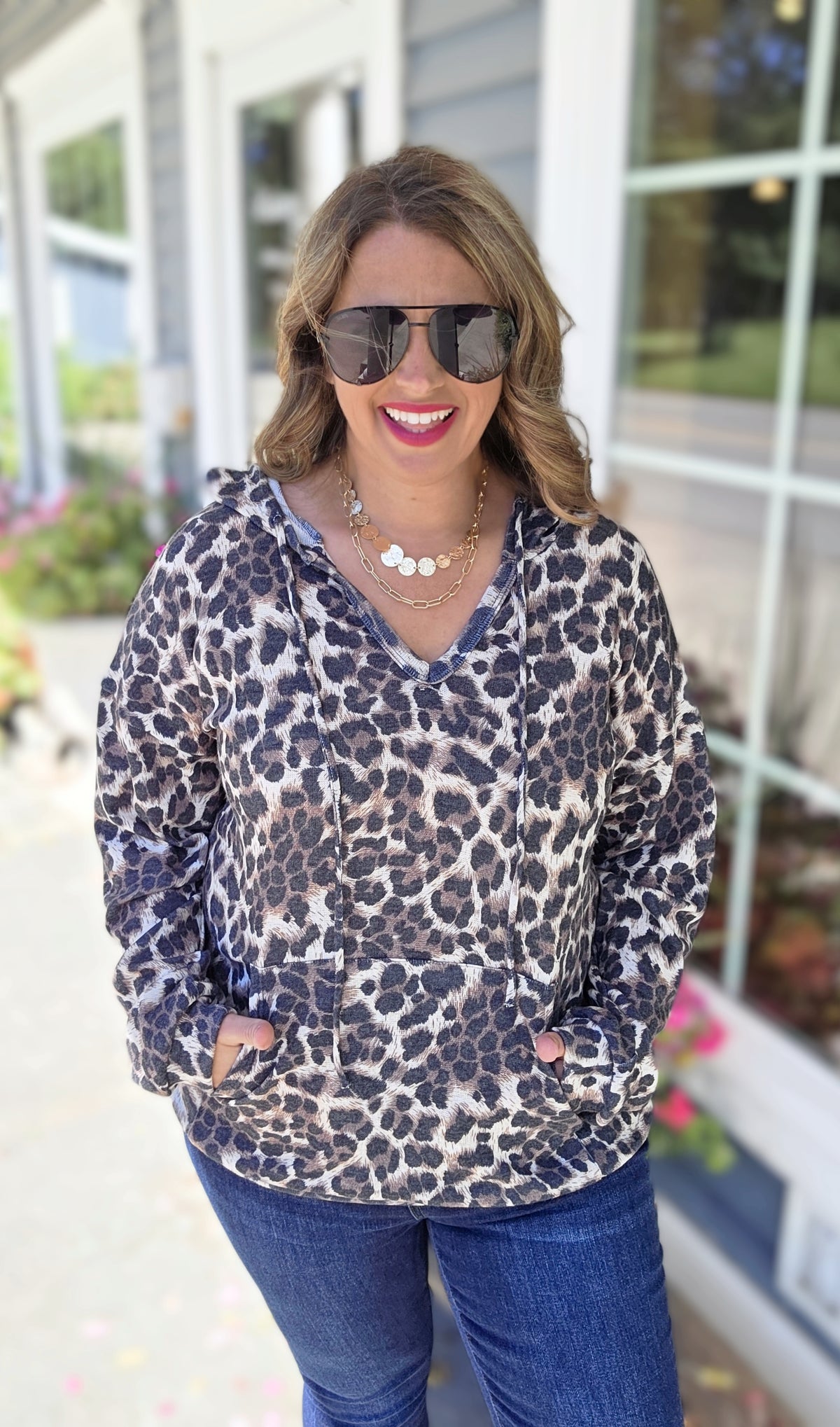 BROWN ANIMAL PRINT LIGHT WEIGHT HOODIE