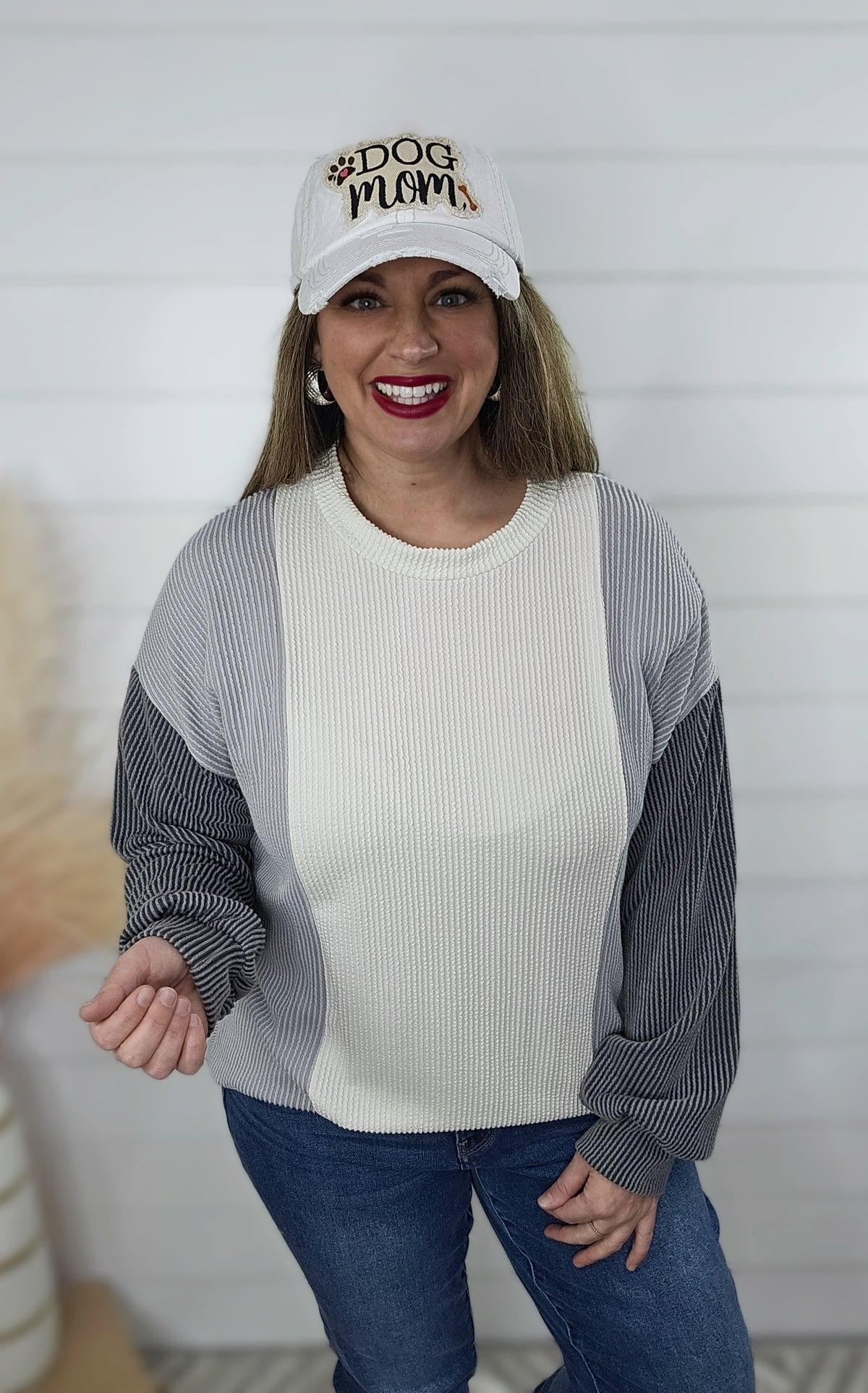 GREY HUE COLORBLOCK RAISED RIB TOP