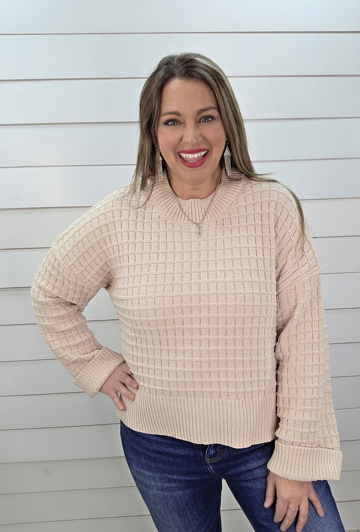 OATMEAL TEXTURED PULLOVER SWEATER