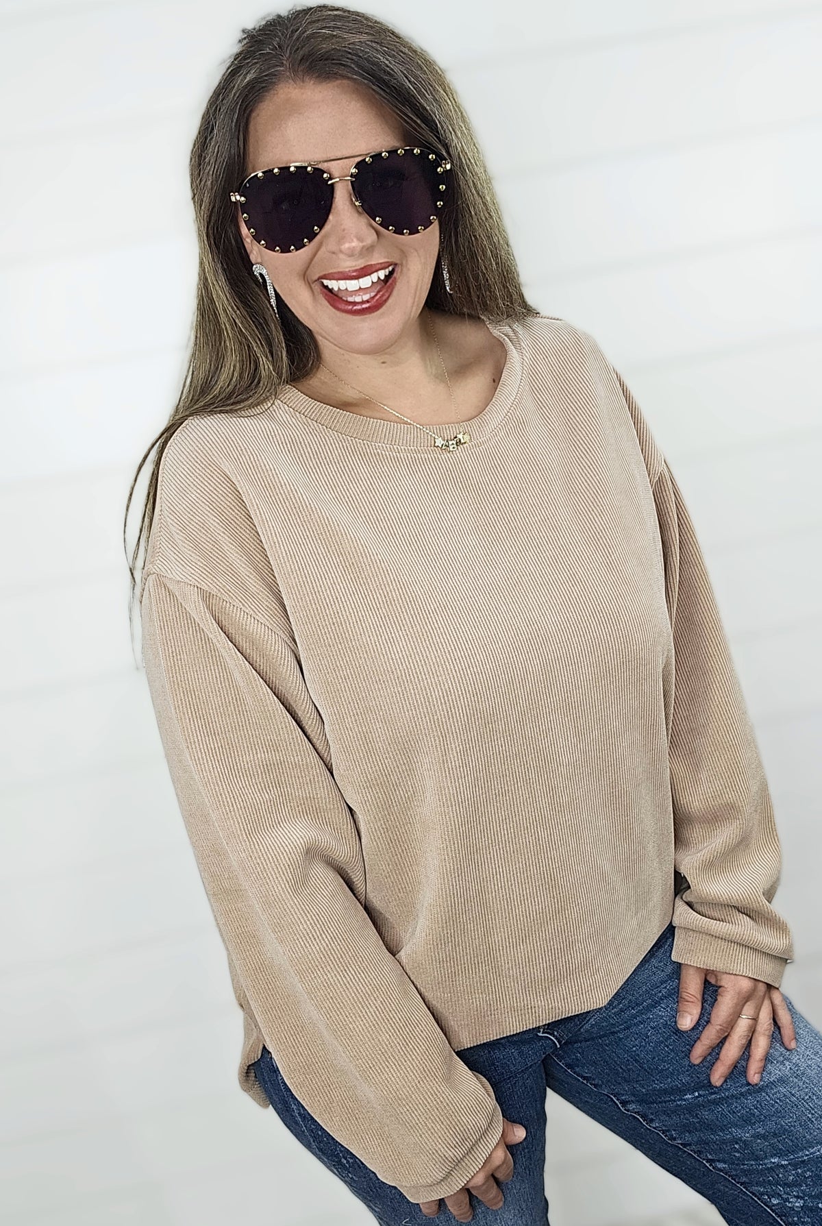 NATURAL SARAH CORDED CREW NECK