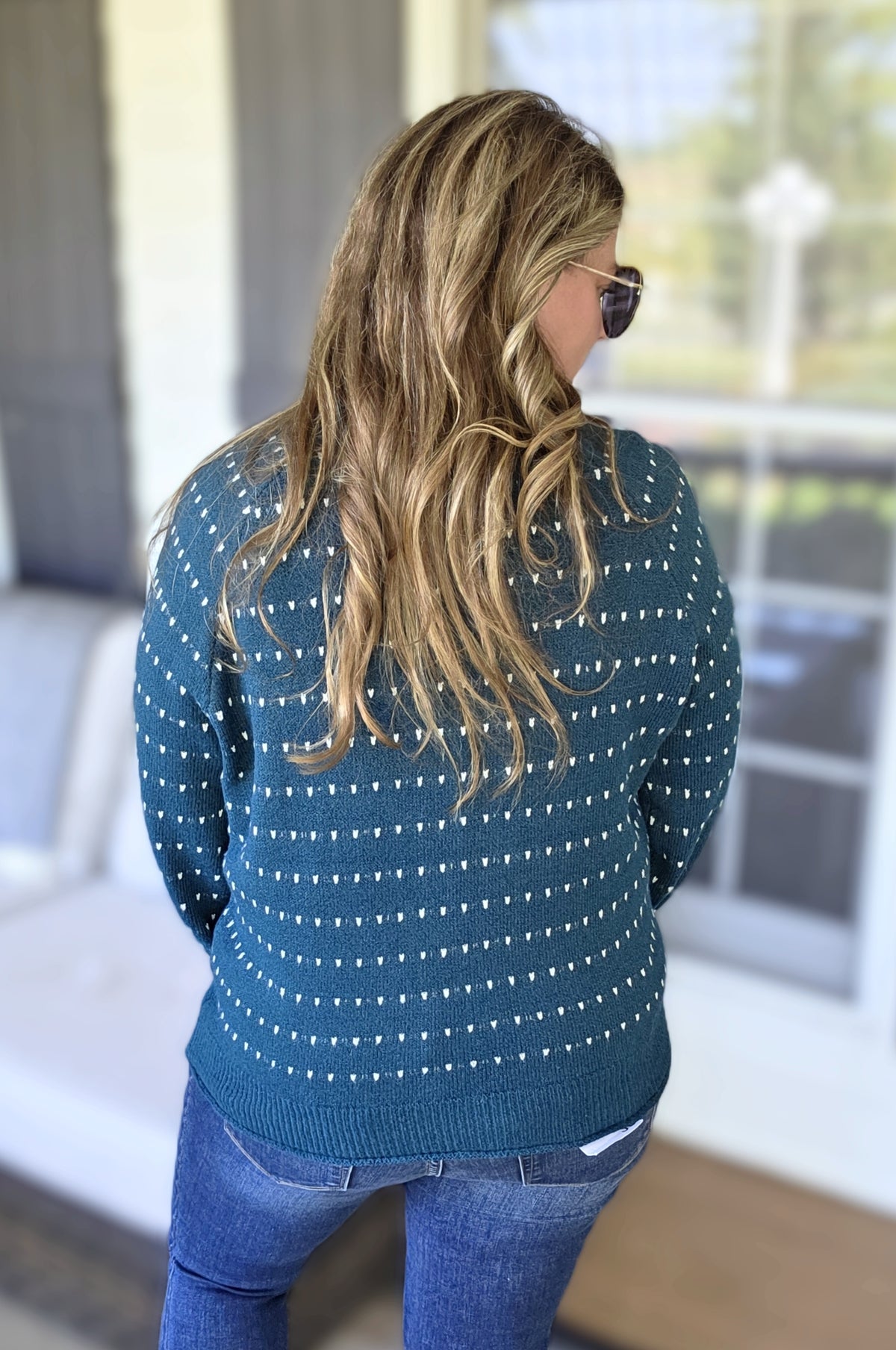 TEAL DOT KNIT PULL OVER KNIT SWEATER