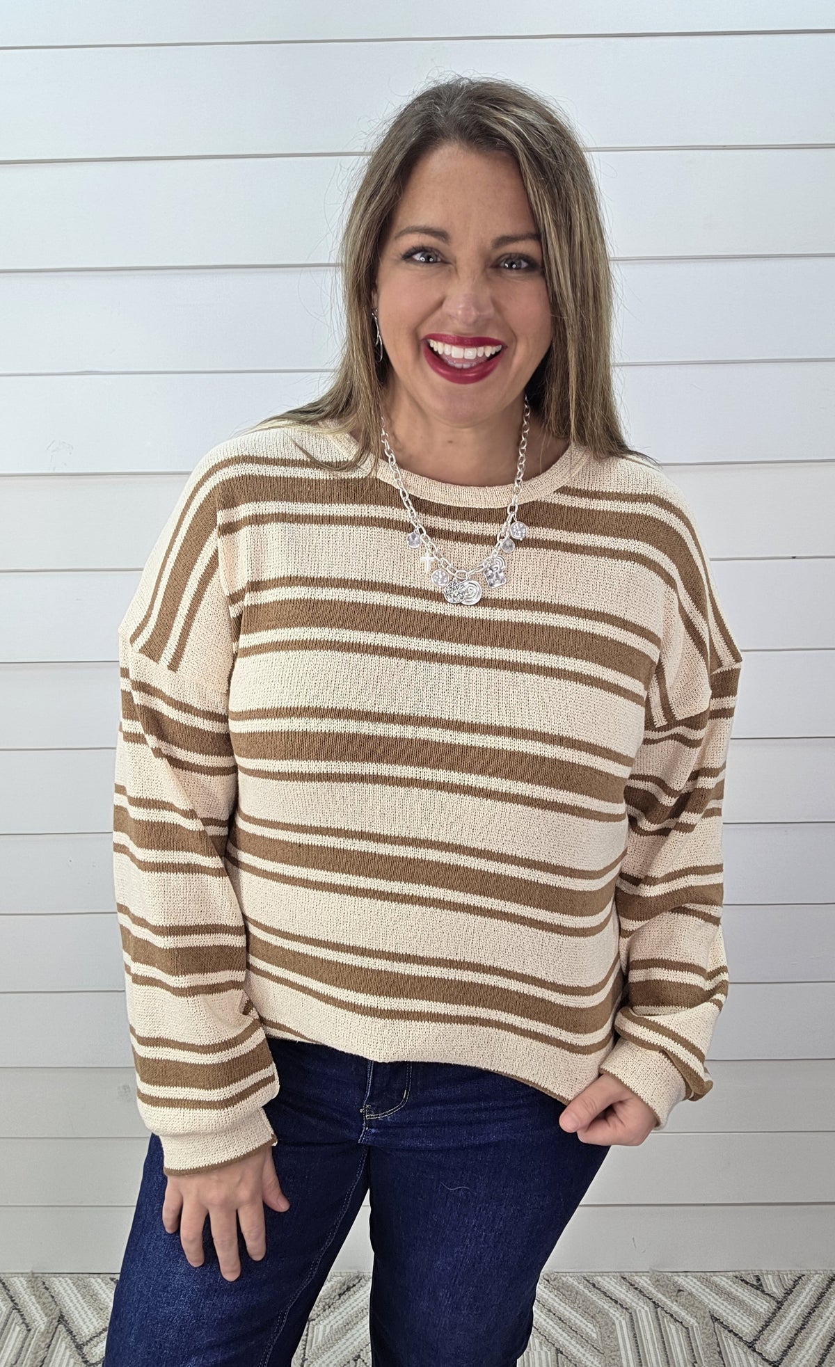 IVORY/CAMEL STRIPED KNIT TOP
