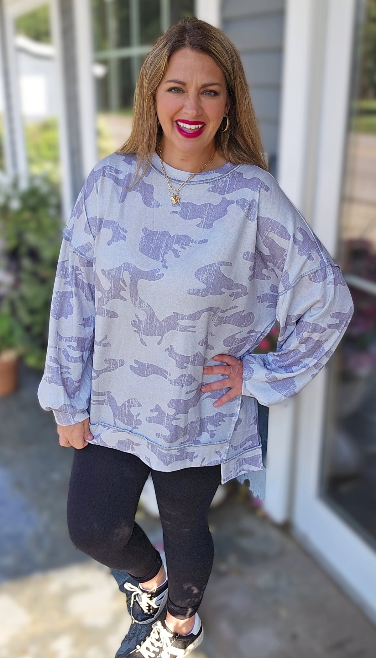 GREY VINTAGE CAMO RELAXED FIT KNIT TUNIC