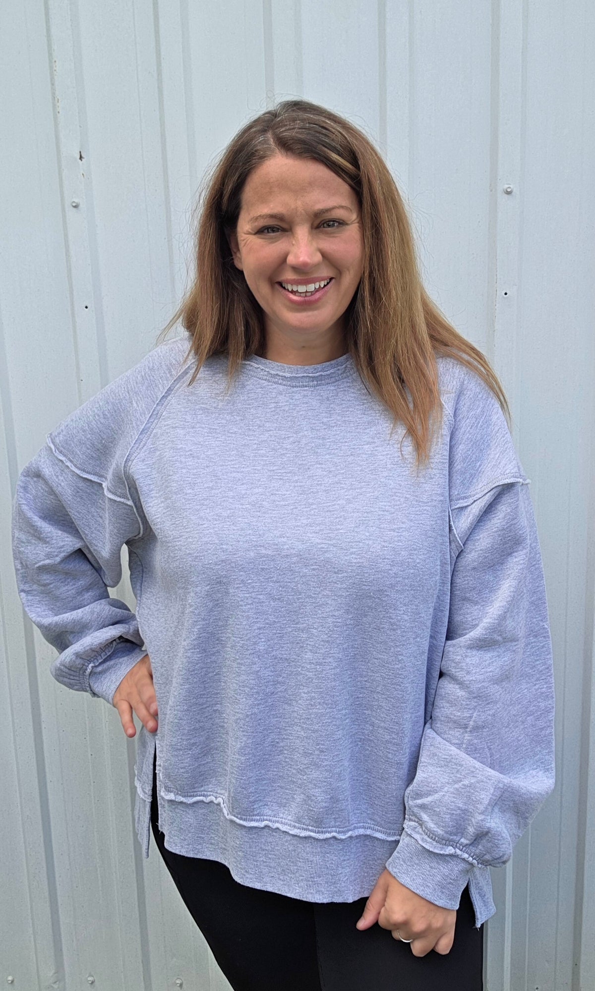 Heather Grey Soft Fleece Lined Oversized Pullover