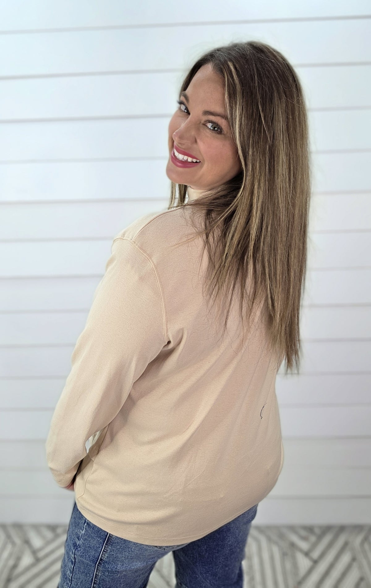 MOCHA MOCK NECK LAYERED HEM KNIT TOP