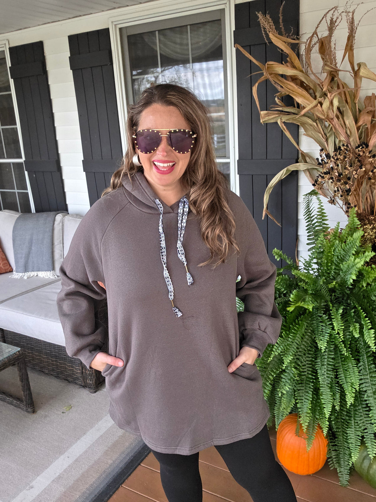 DARK OLIVE HOODED TUNIC SWEATSHIRT