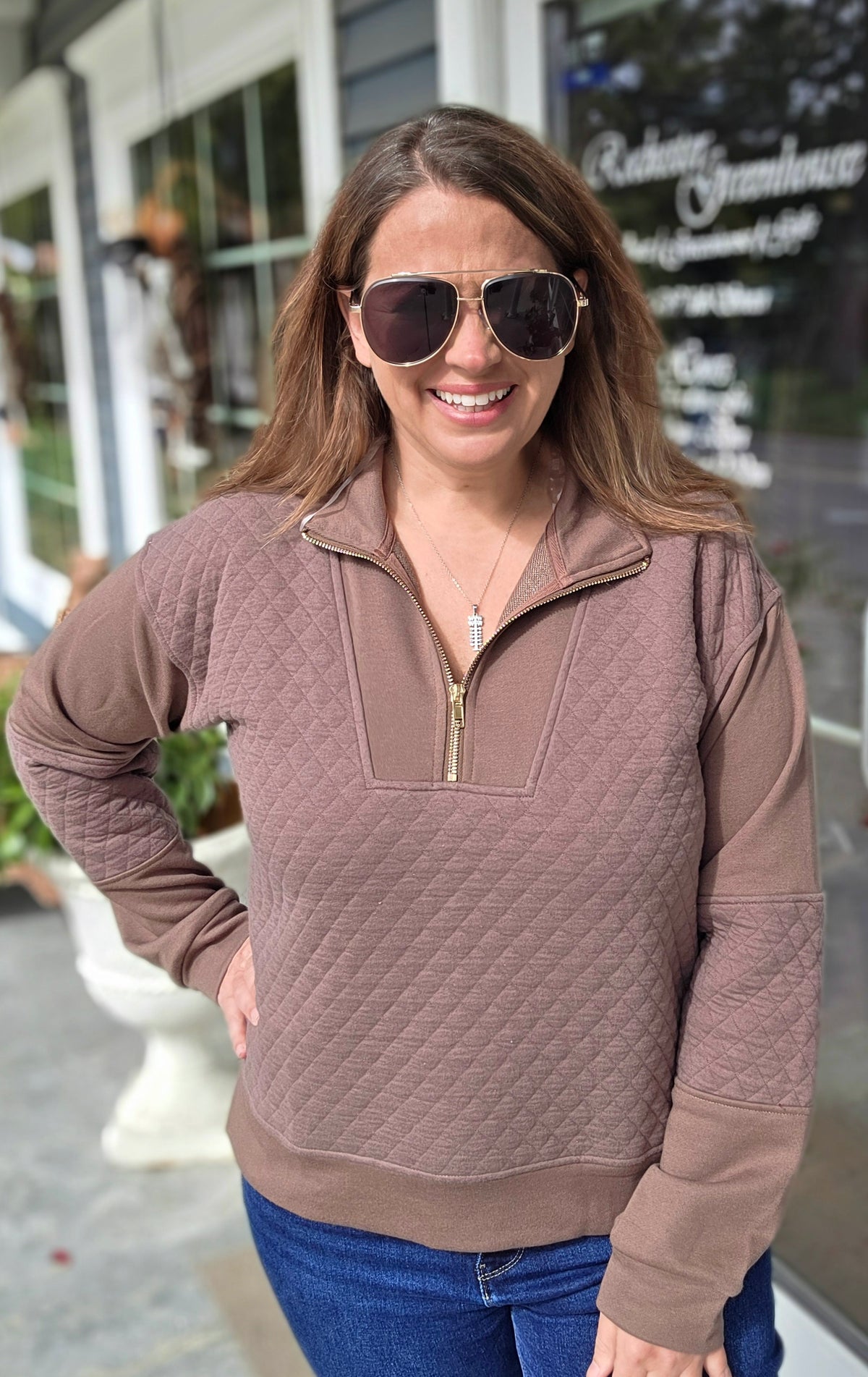 Cocoa High Neck, Half Zipper, Quilted Mix French Terry Pullover