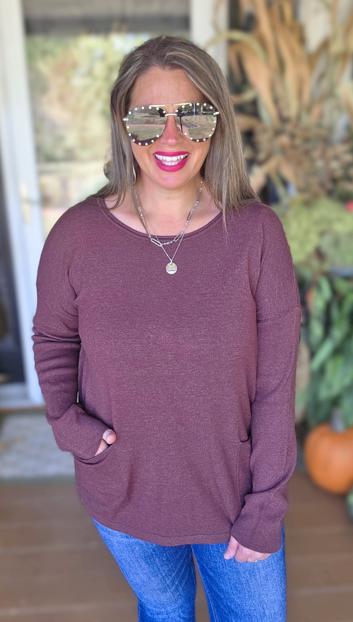 BROWN TWO POCKET TUNIC SWEATER