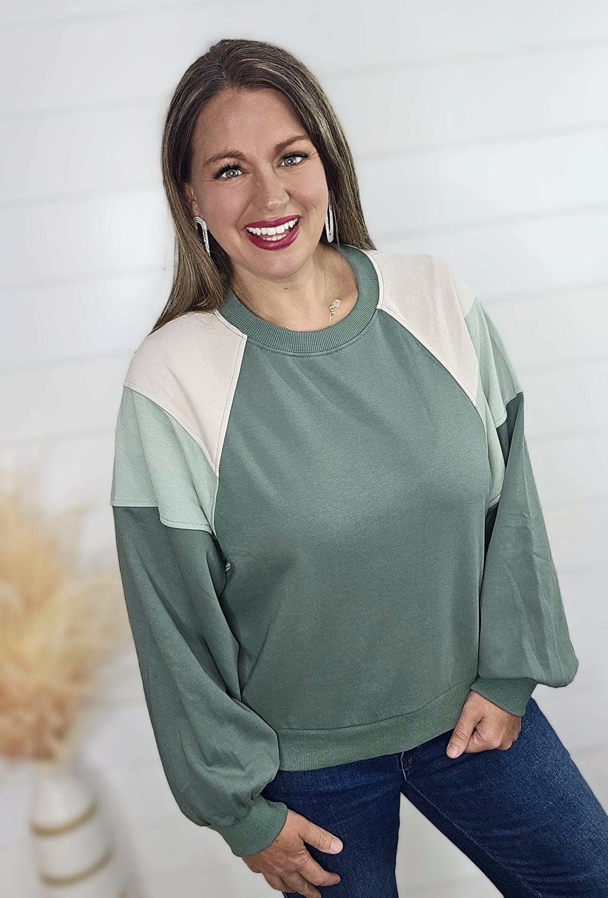 SAGE COLORBLOCK FRENCH TERRY PULLOVER