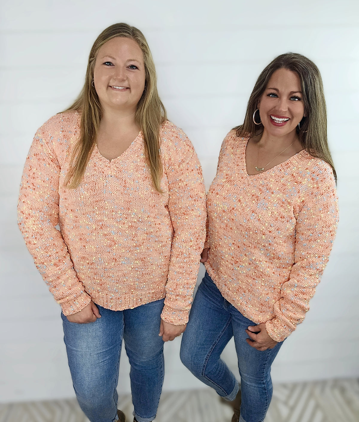 PEACH POPCORN V NECK SWEATER