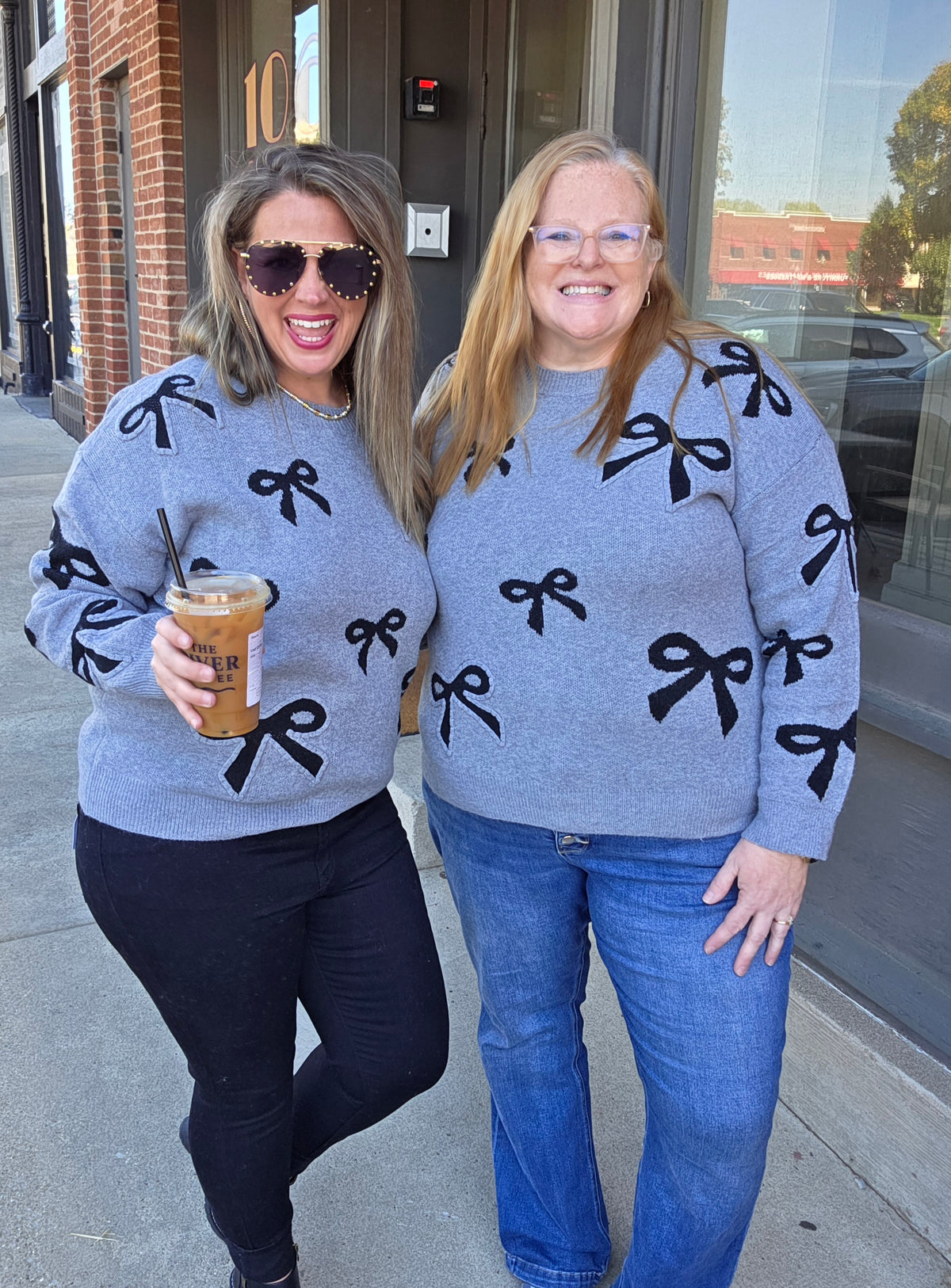 GREY/BLACK BOW ULTRA SOFT KNIT SWEATER