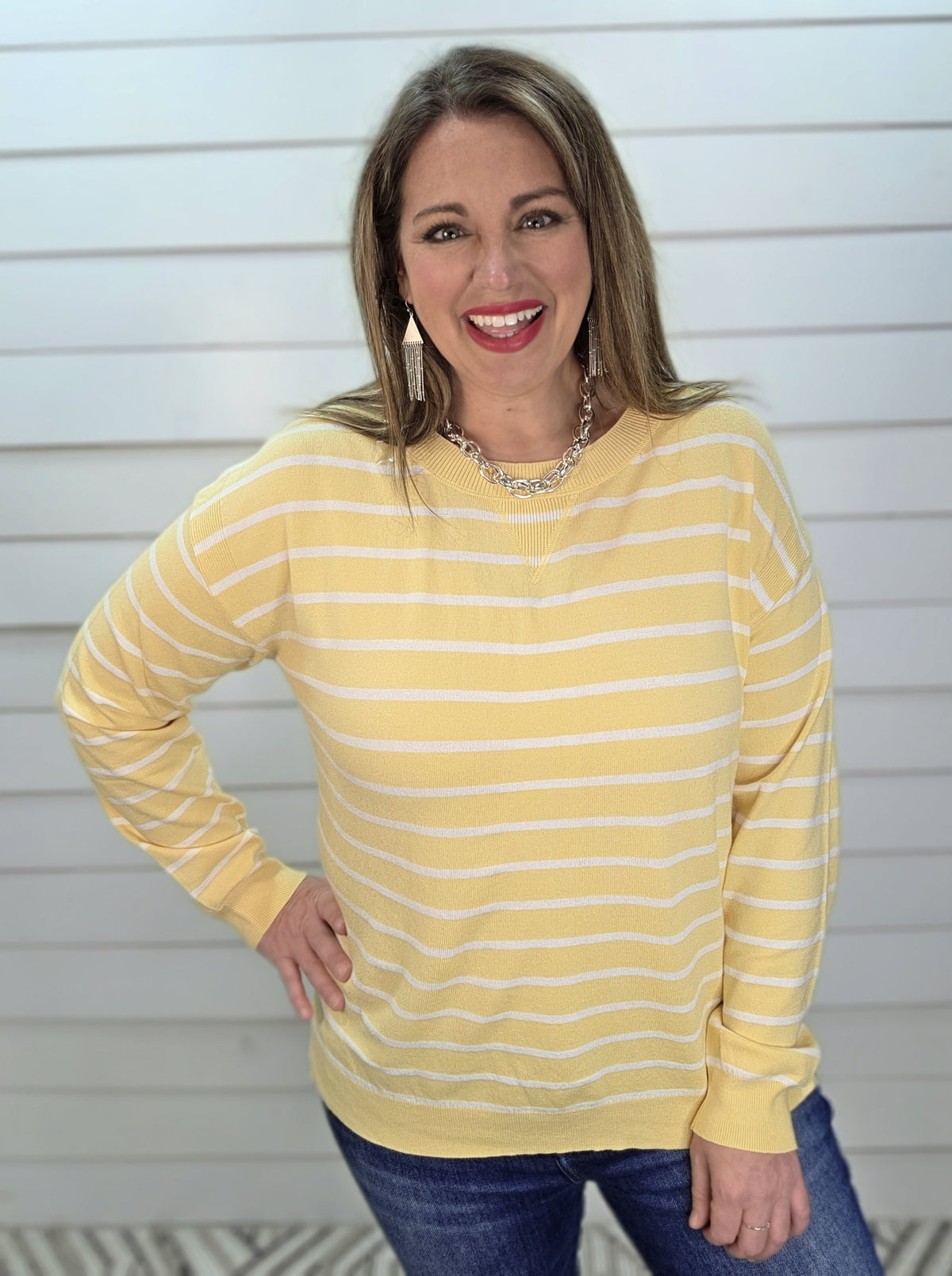 YELLOW STRIPED LIGHT WEIGHT SWEATER