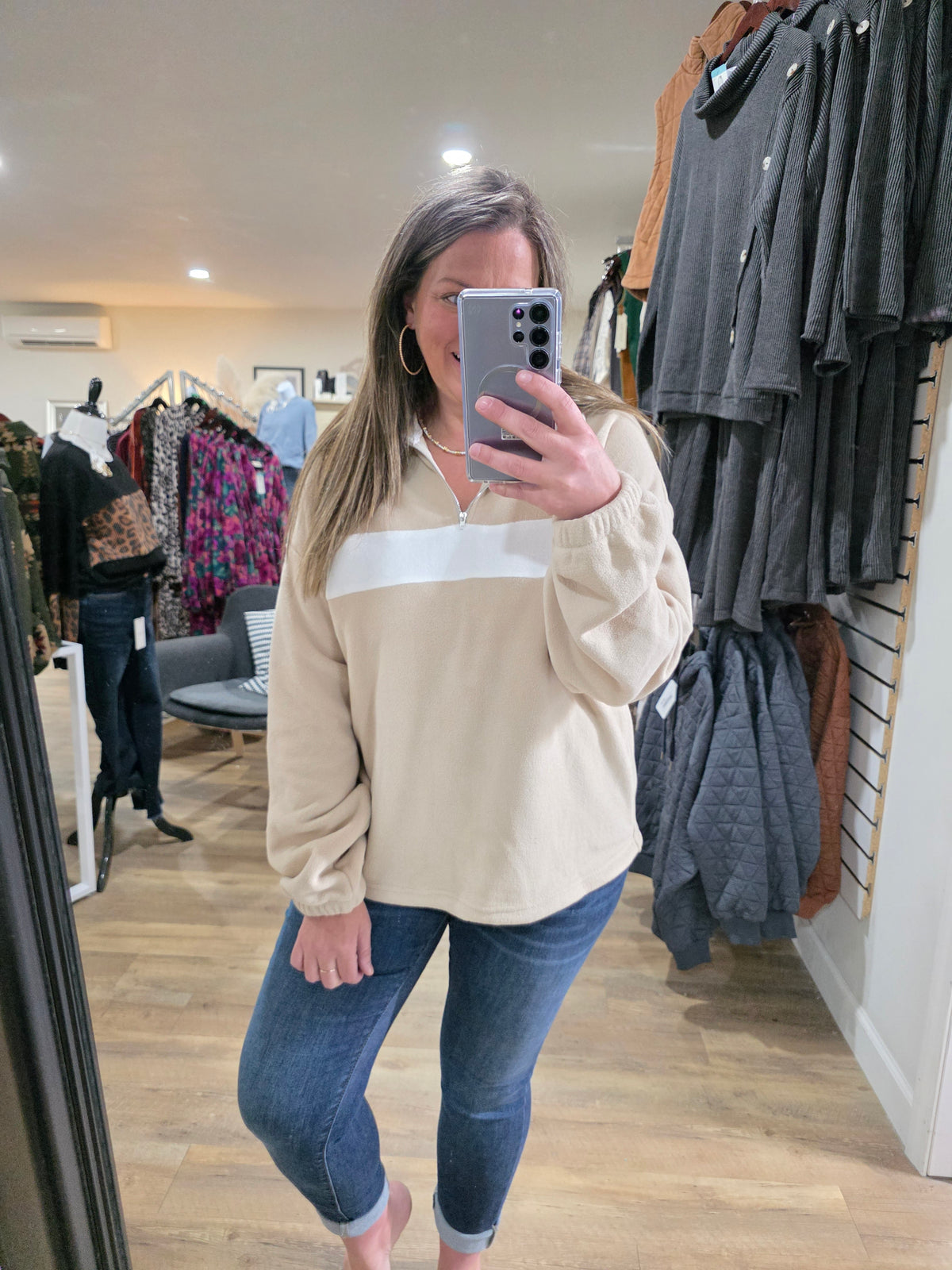 MOCHA COLORBLOCK FLEECE QUARTER ZIP