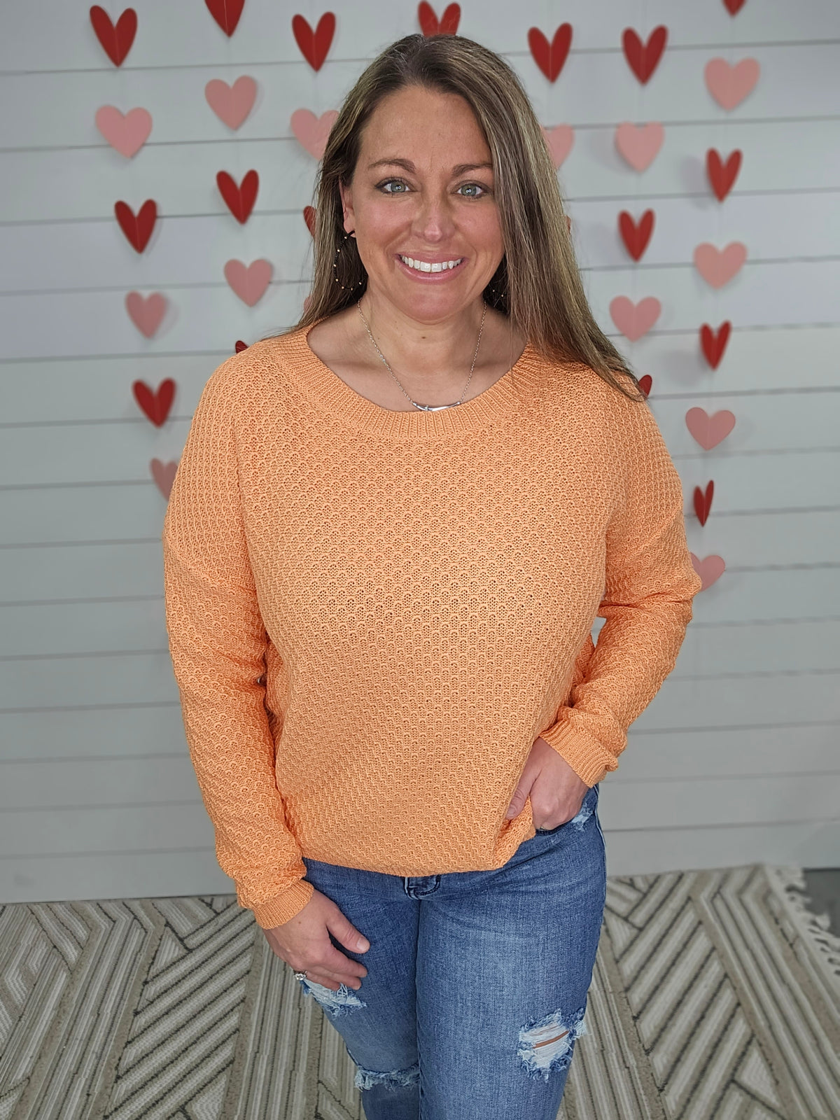 ORANGE TEXTURED CREW NECK SWEATER