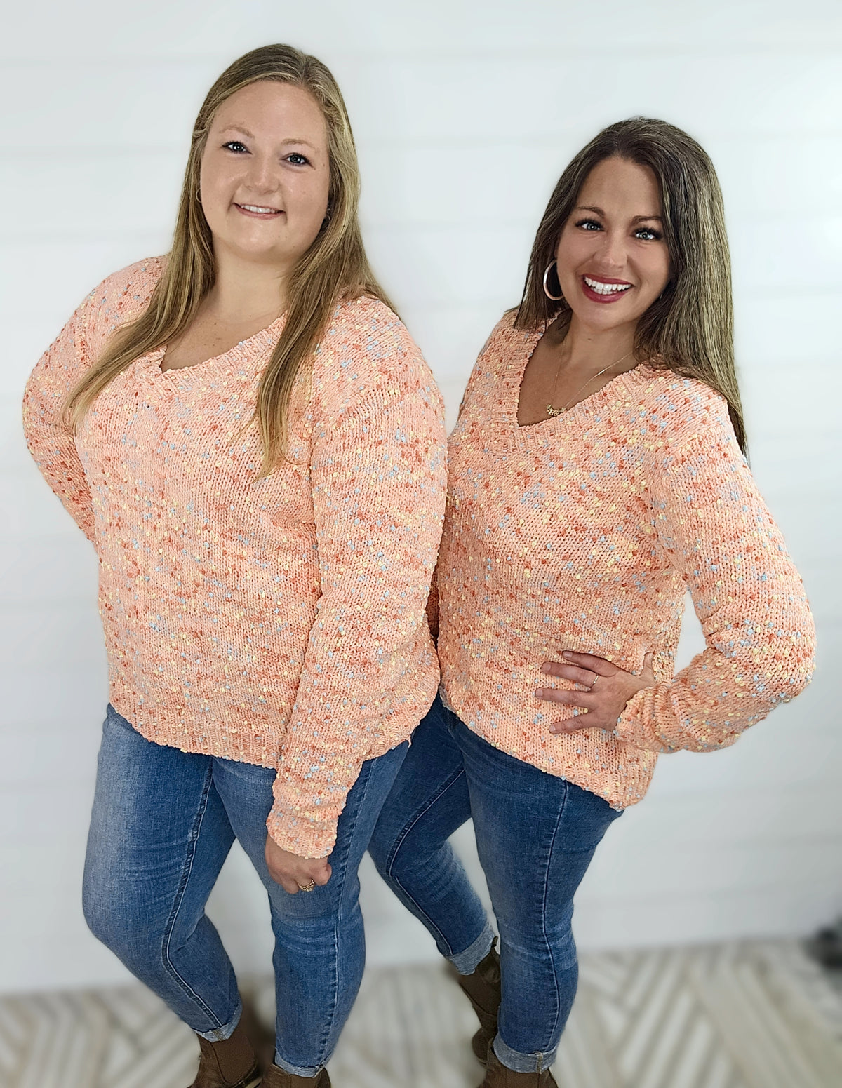 PEACH POPCORN V NECK SWEATER