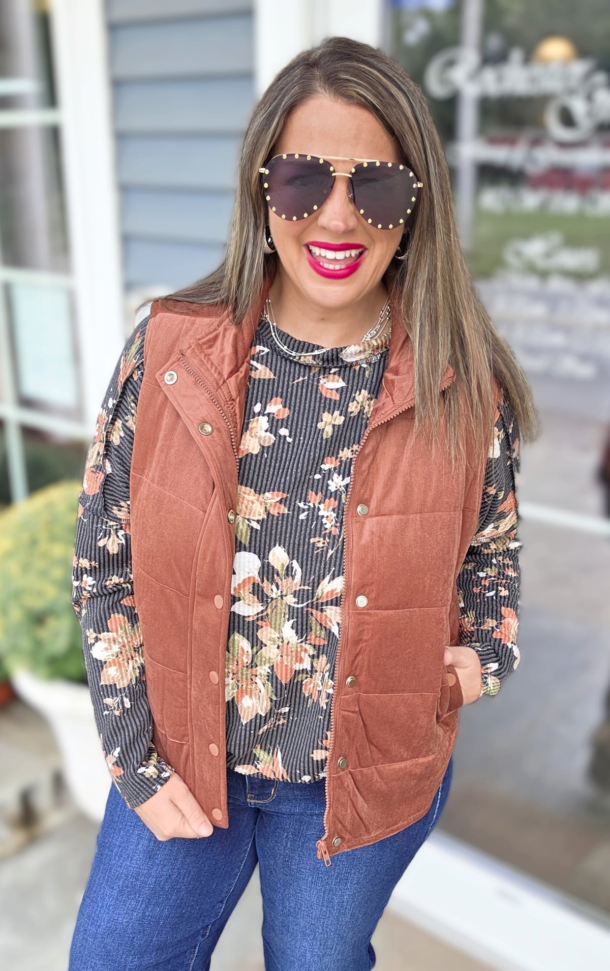 TERRACOTTA MINI CORD PUFFER SNAP BUTTON VEST