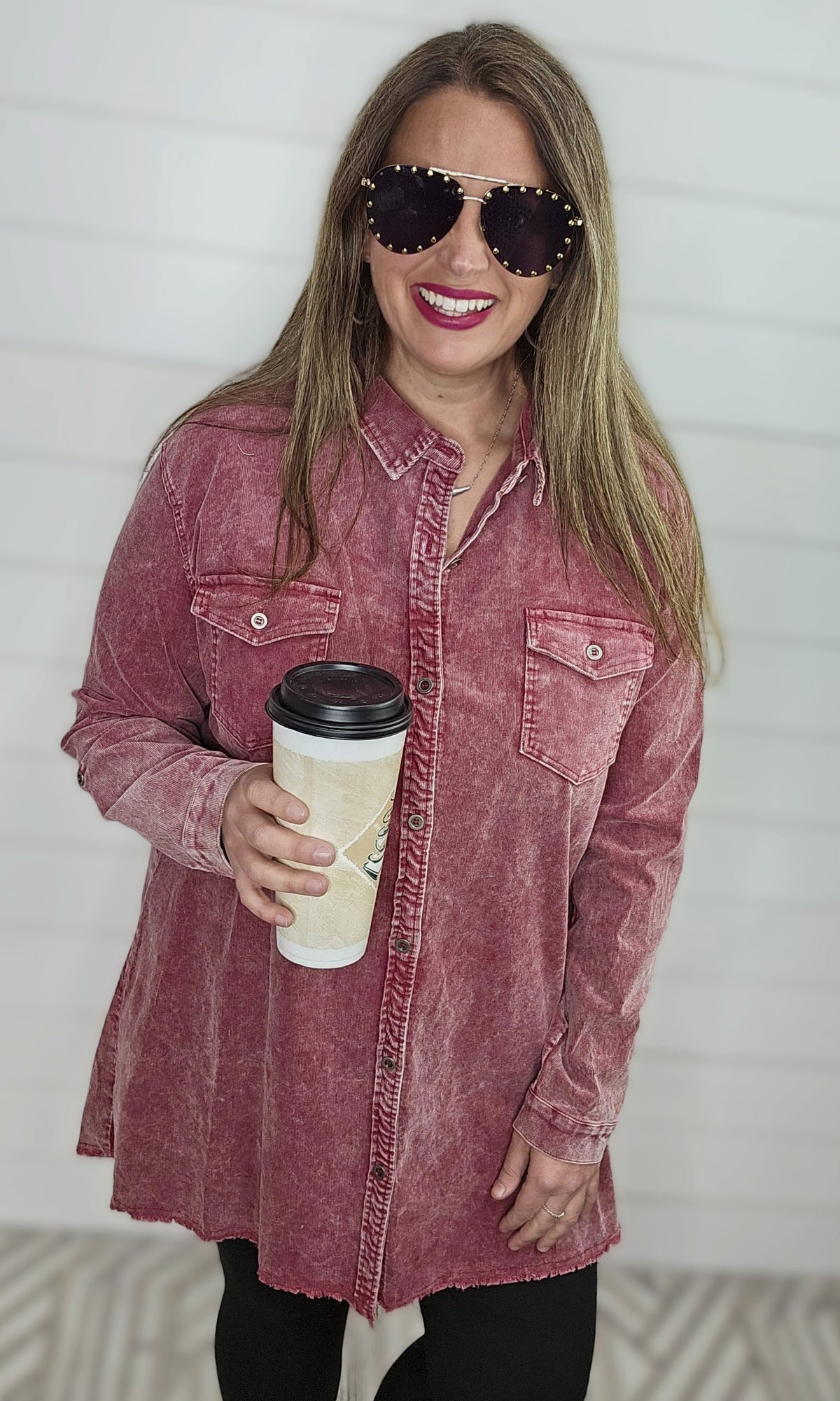 WINE CORDED BUTTON DOWN DRESS/JACKET