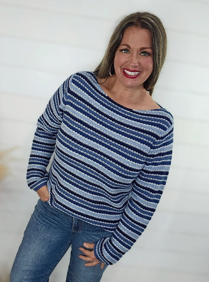 BLUE/NAVY STRIPED COTTON SWEATER