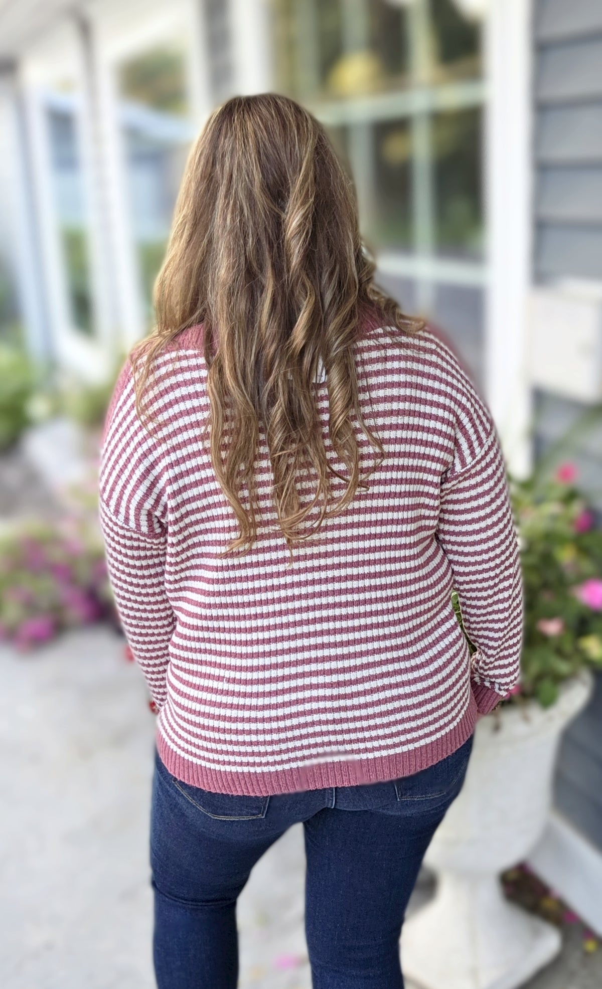 ROSE STRIPED BOAT NECK KNIT SWEATER