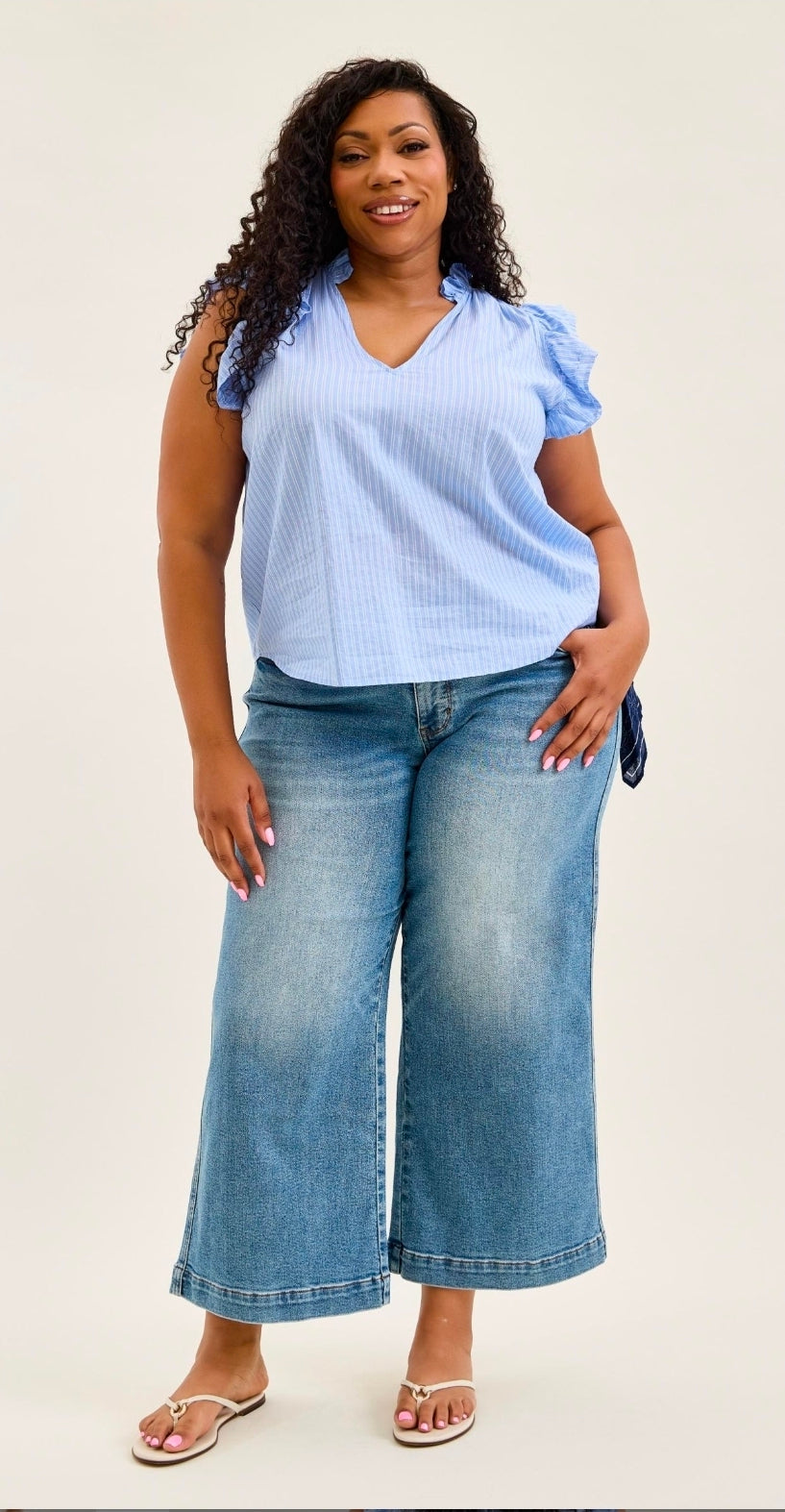 JUDY BLUE MID RISE ANKLE WIDE LEG W/ BACK DART & BANDANA LOOP
